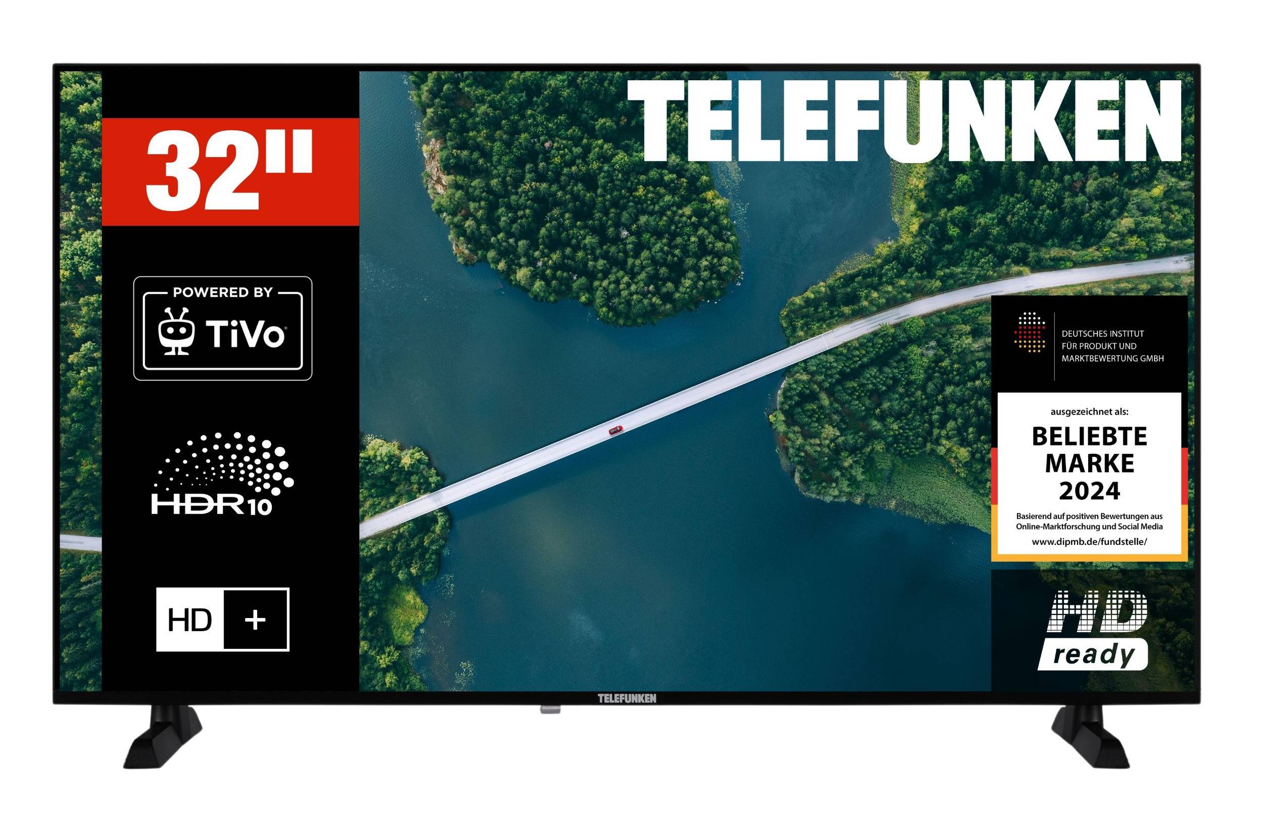 Telefunken Fernseher 32 Zoll Smart TV powered by TiVo HD, HDR TV mit Triple-Tuner und 6 Monate HD+
