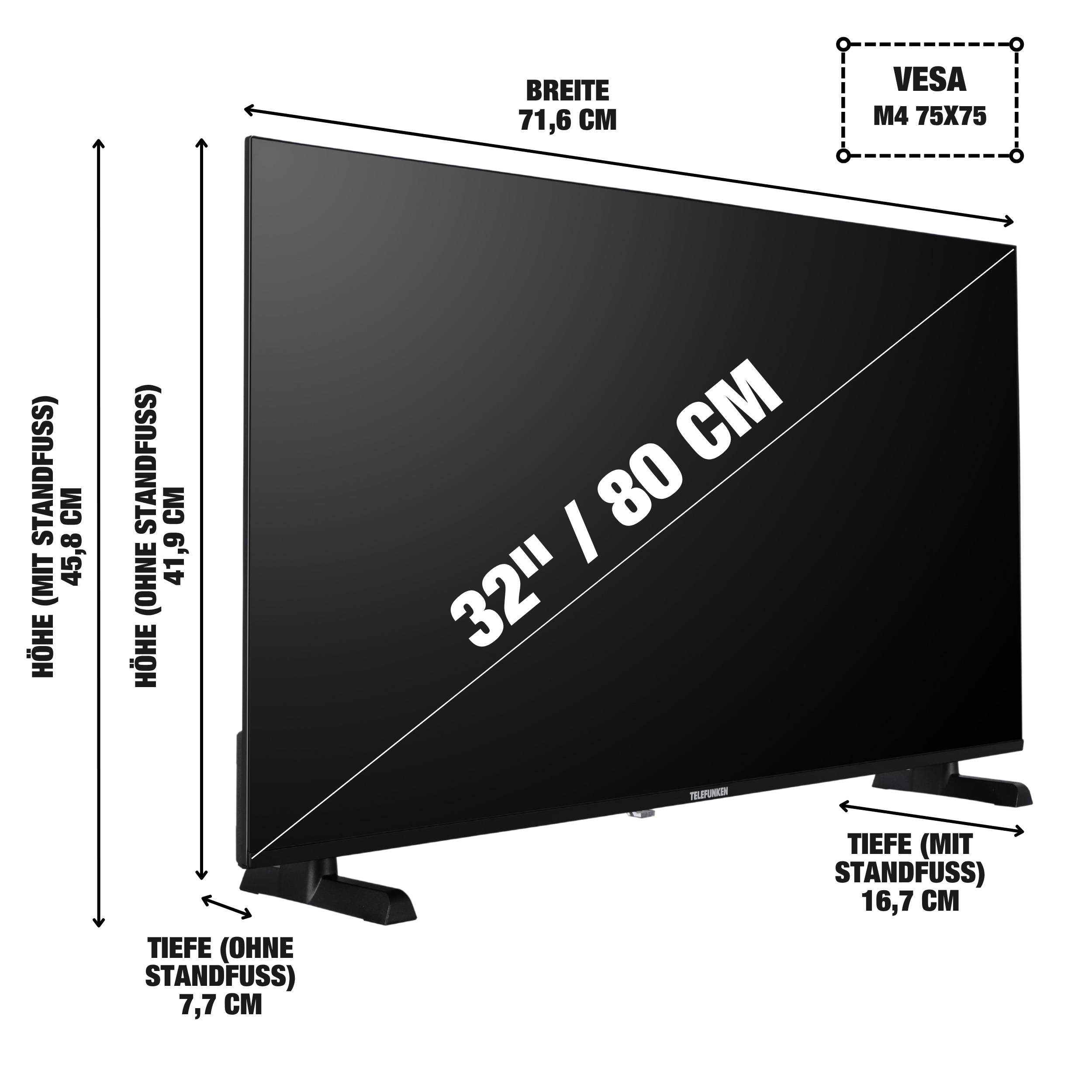 TELEFUNKEN 32 Zoll Fernseher XH32P900S LED TV HD-Ready mit 80cm Bildschirmdiagonale und Triple-Tuner