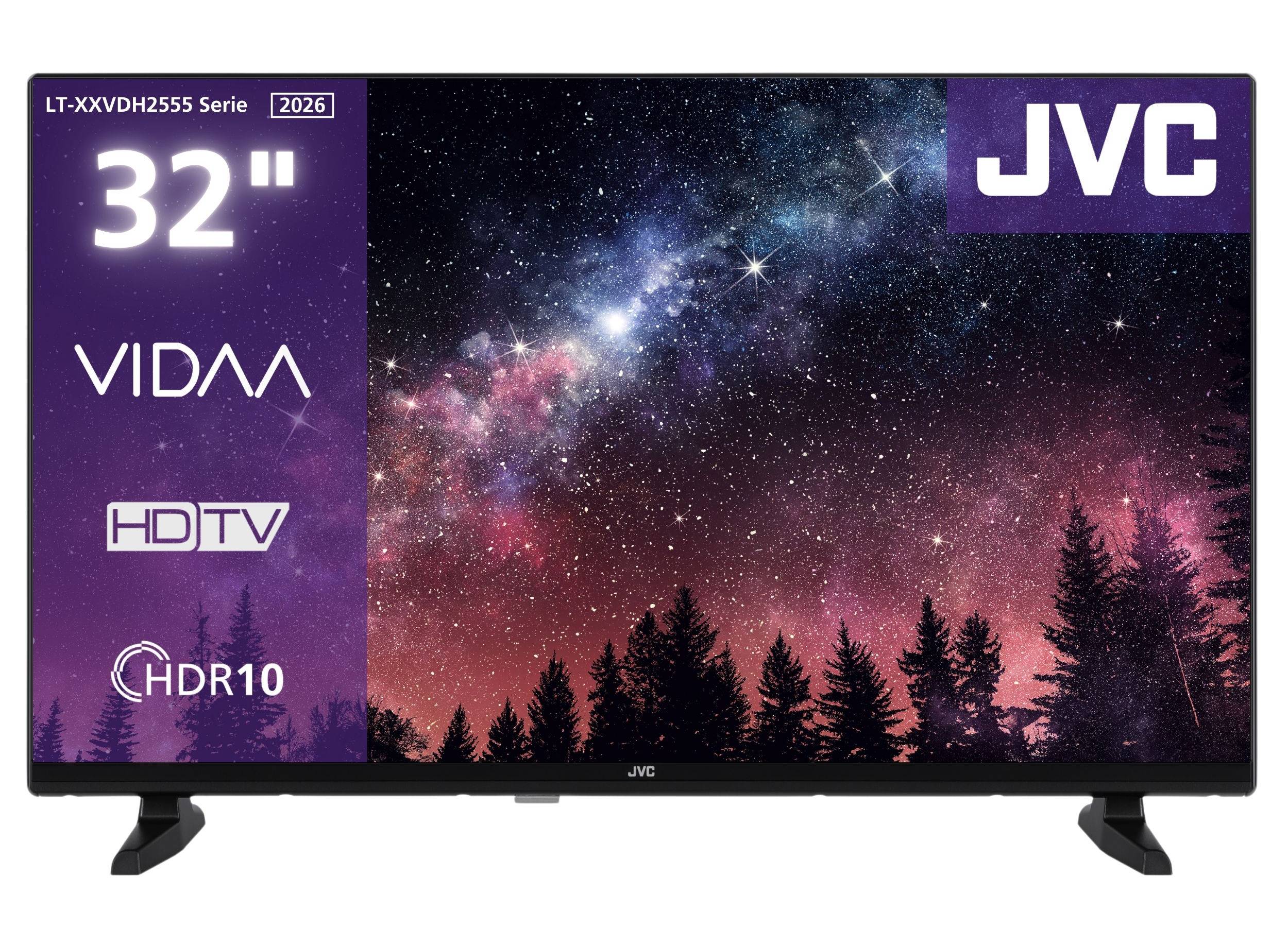 JVC Fernseher 32 Zoll Smart TV VIDAA HD-Ready HDR Fernseher mit Triple-Tuner, LED TV LT-32VDH2555