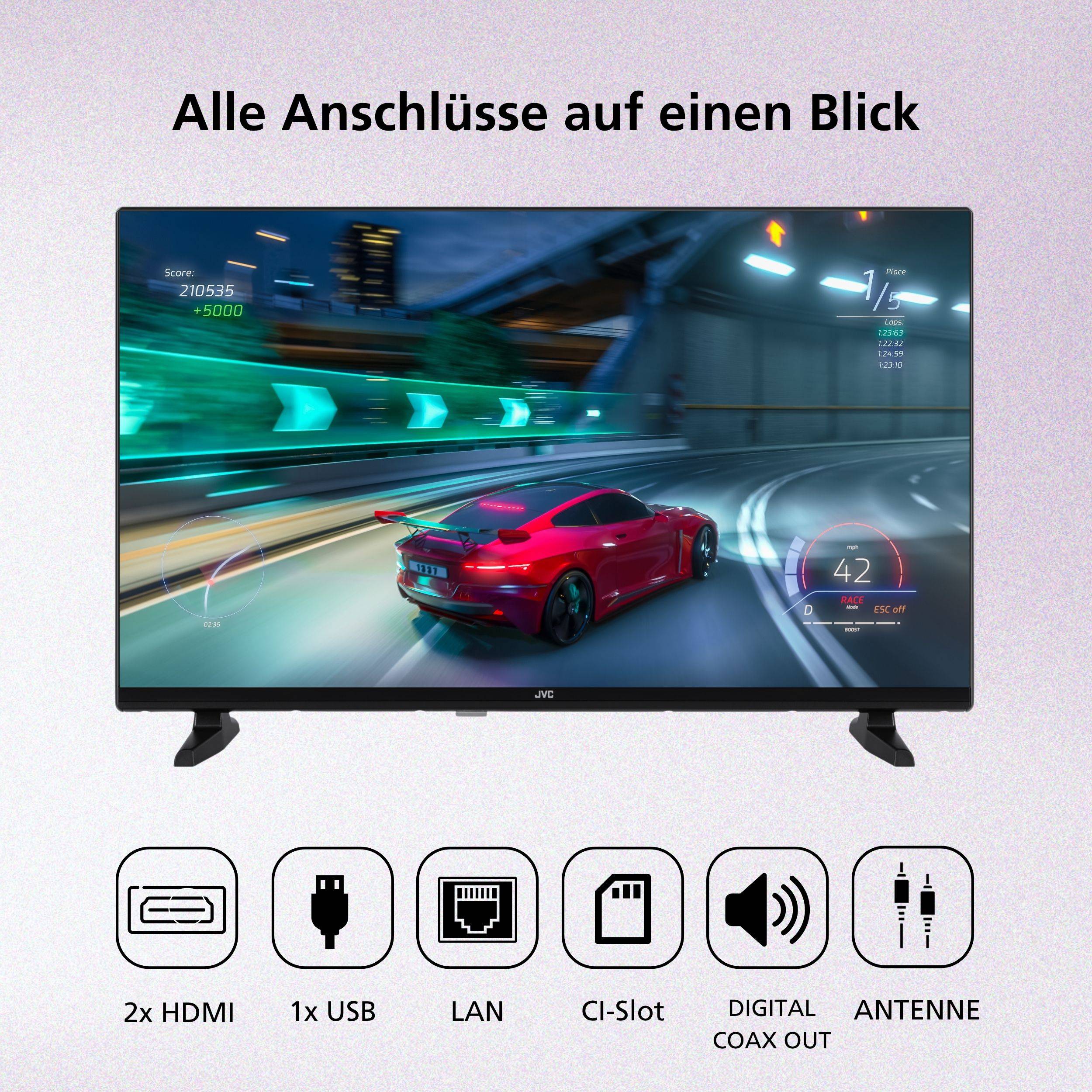 JVC Fernseher 32 Zoll Smart TV VIDAA HD-Ready HDR Fernseher mit Triple-Tuner, LED TV LT-32VDH2555