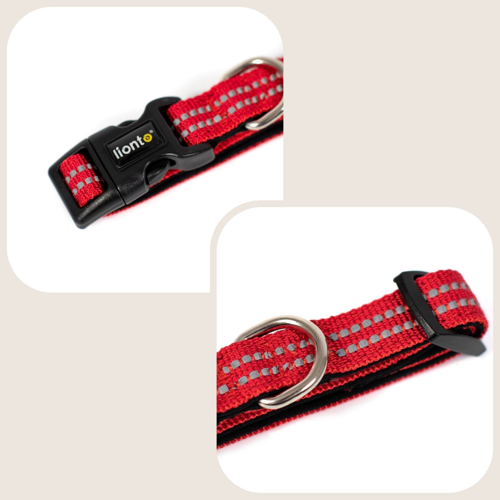 lionto Hundehalsband reflektierend, gepolstert & verstellbar aus Nylon und Neopren, (XS) verstellbare Länge 20-30 cm, rot