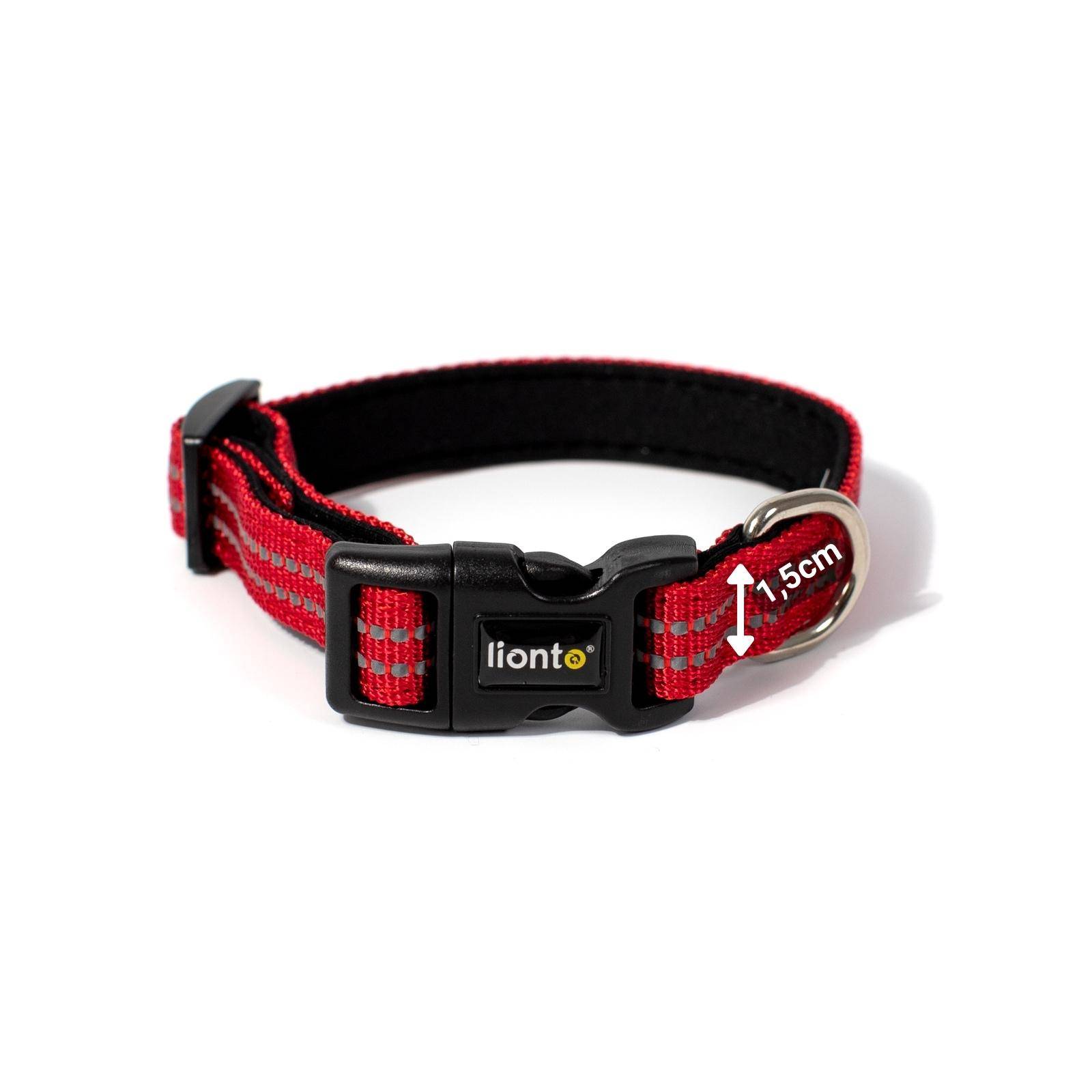 lionto Hundehalsband reflektierend, gepolstert & verstellbar aus Nylon und Neopren, (XS) verstellbare Länge 20-30 cm, rot