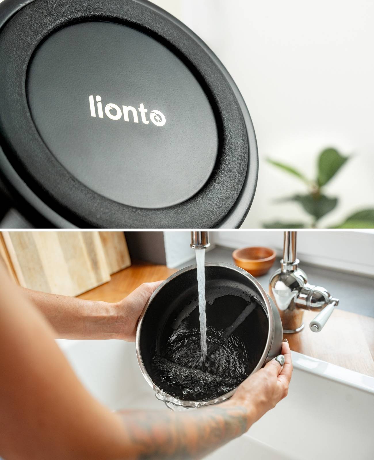 lionto Hundenapf Edelstahl, robuster & hygienischer Futternapf rutschfest, langlebig & stilvoll, 20 cm Durchmesser, 1200 ml, schwarz