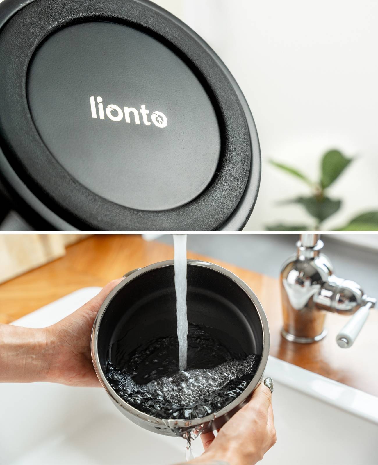 lionto Hundenapf Edelstahl, robuster & hygienischer Futternapf rutschfest, langlebig & stilvoll, 17 cm Durchmesser, 825 ml, schwarz