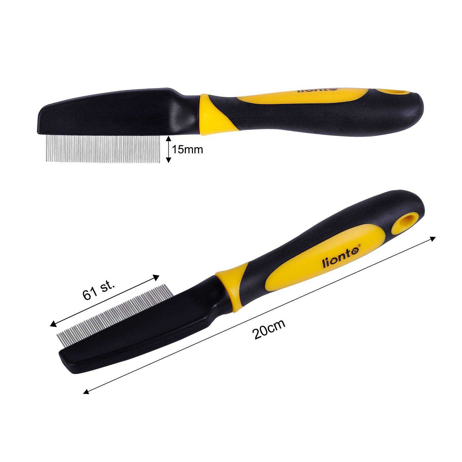 lionto Hundekamm Edelstahl, feiner Flohkamm zur Fellpflege, entfernt Parasiten & lose Haare, sanft & hautfreundlich, gelb/schwarz