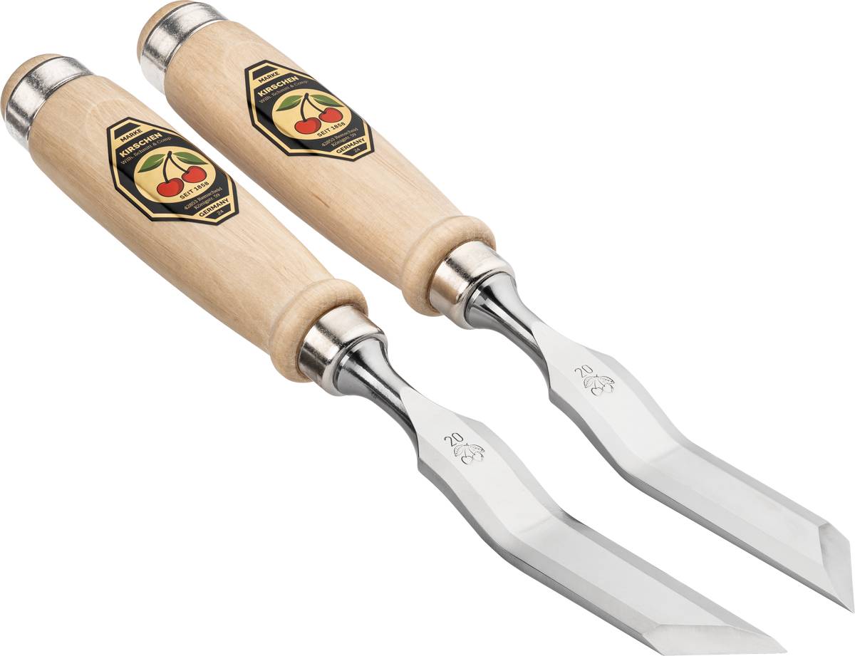 KIRSCHEN Stechbeitelpaar mit Weißbuchenheft 26 mm R+L gekröpft mit schräger Schneide 1058026