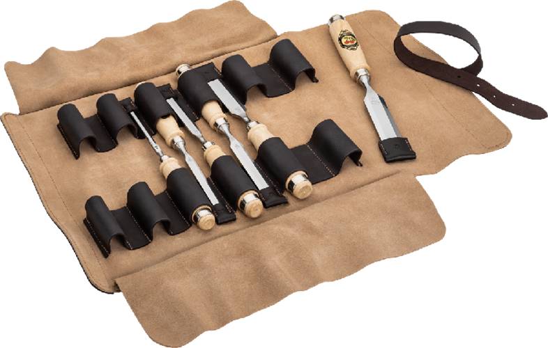 KIRSCHEN Stechbeitelsatz in Ledertasche 6-tlg. mit Weißbuchenheft 6-10-12-16-20-26 mm 1161006