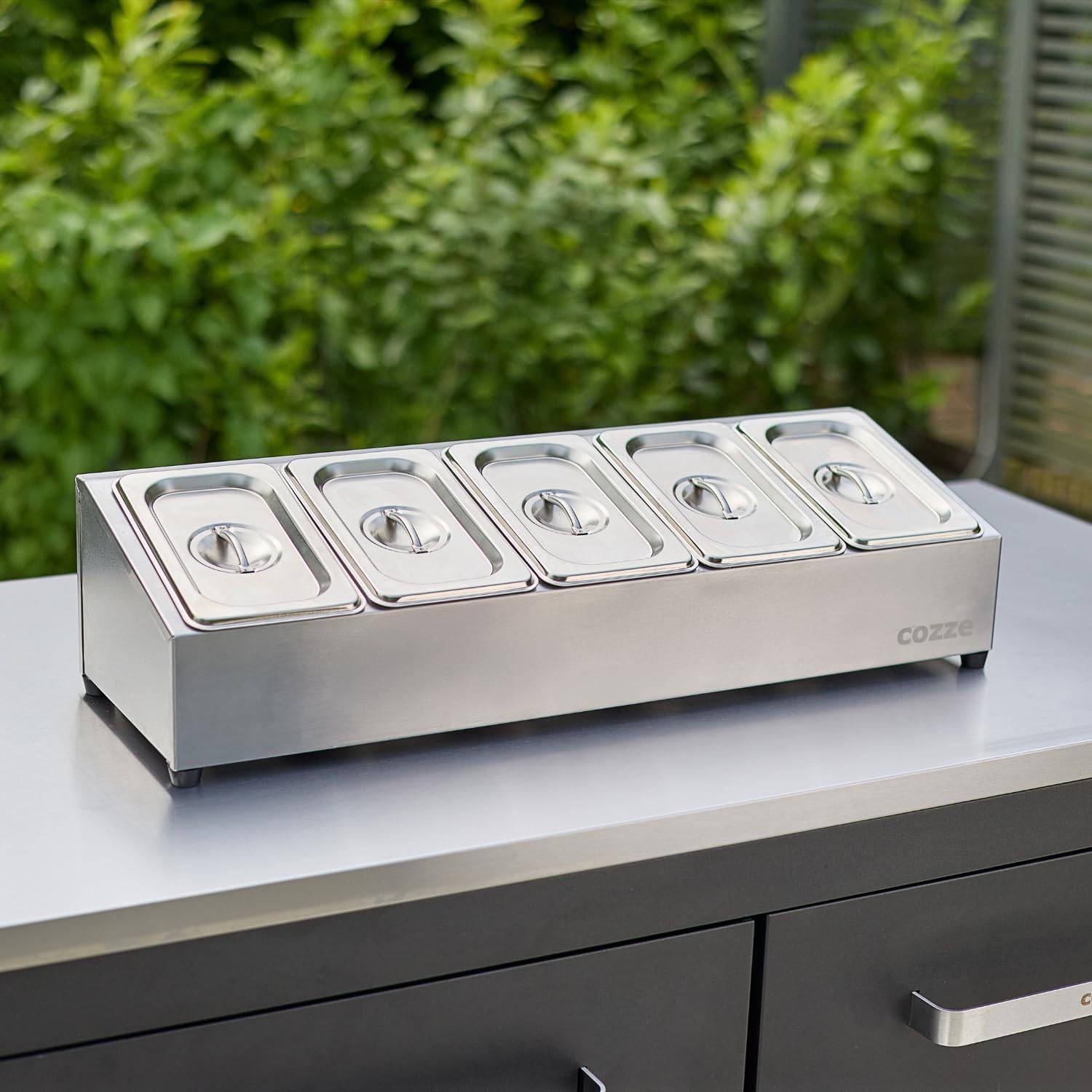 COZZE Pizza Topping Station Edelstahl Zutatenbehälter mit Deckel