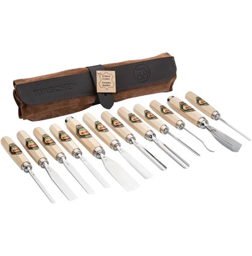 KIRSCHEN Bildhauerbeitelsatz in Ledertasche 12-tlg. mit Achtkantform GALIP 3188000