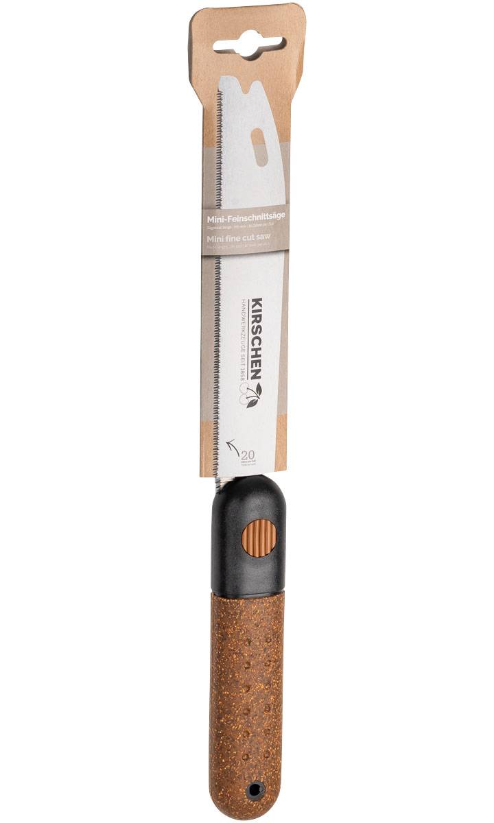 Eine Mini-Feinsäge mit Korkgriff und einer Klinge mit der Aufschrift „KIRSCHEN