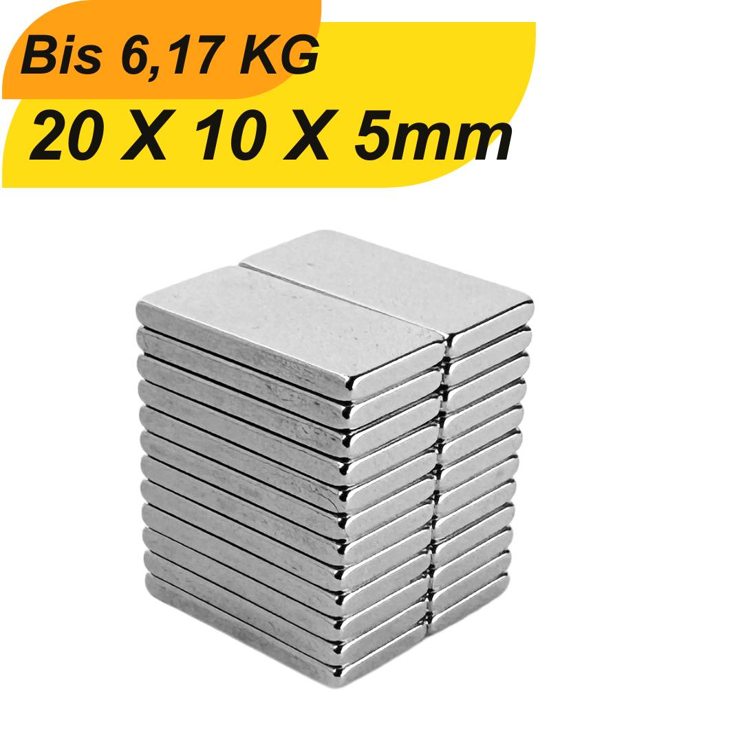 1 Stück Neodym Magnet 20mm x 10mm x 5mm Supermagnete hohe Haftkraft Quadermagnete