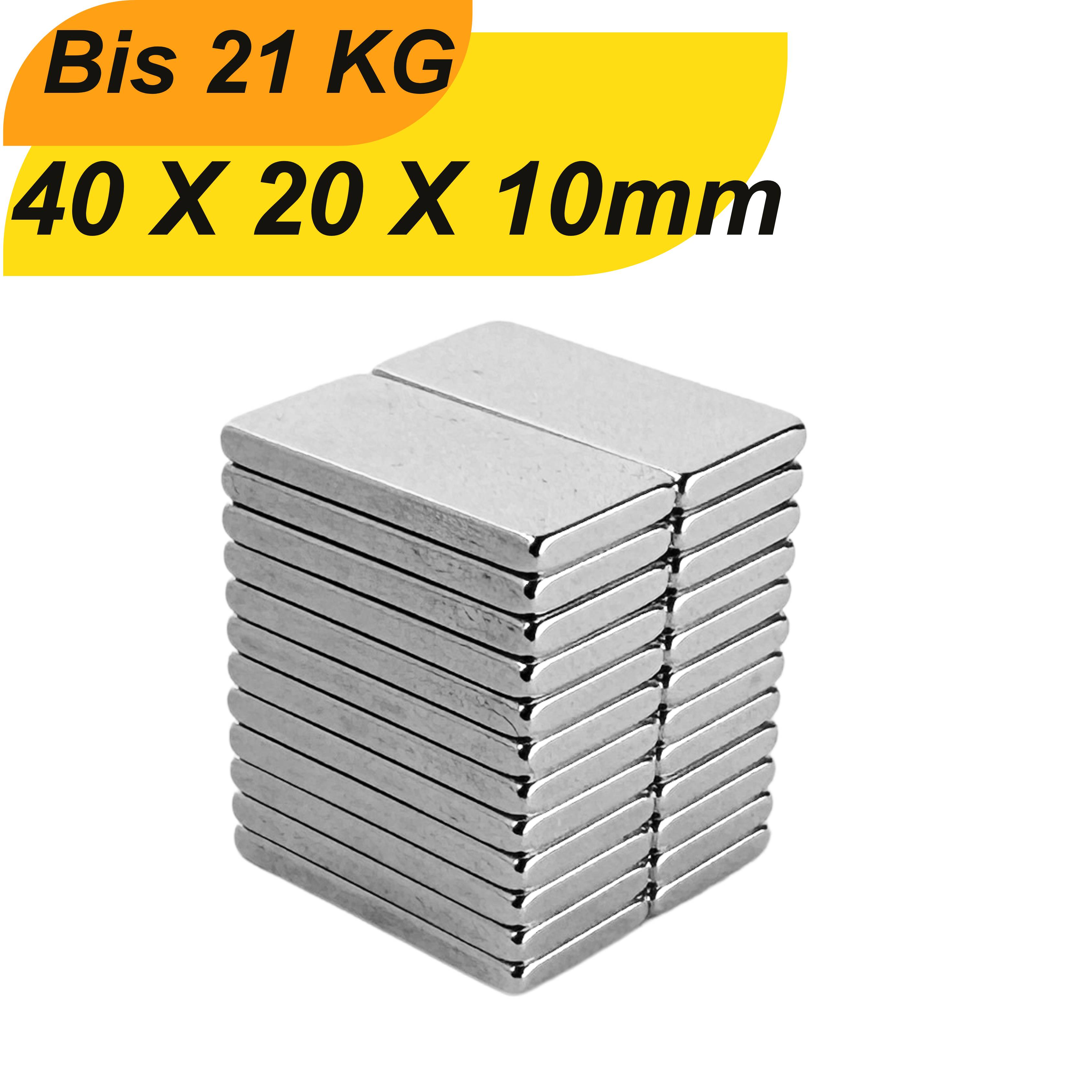 3 Stück Neodym Magnet 40mm x 20mm x 10mm Supermagnete hohe Haftkraft Quadermagnete