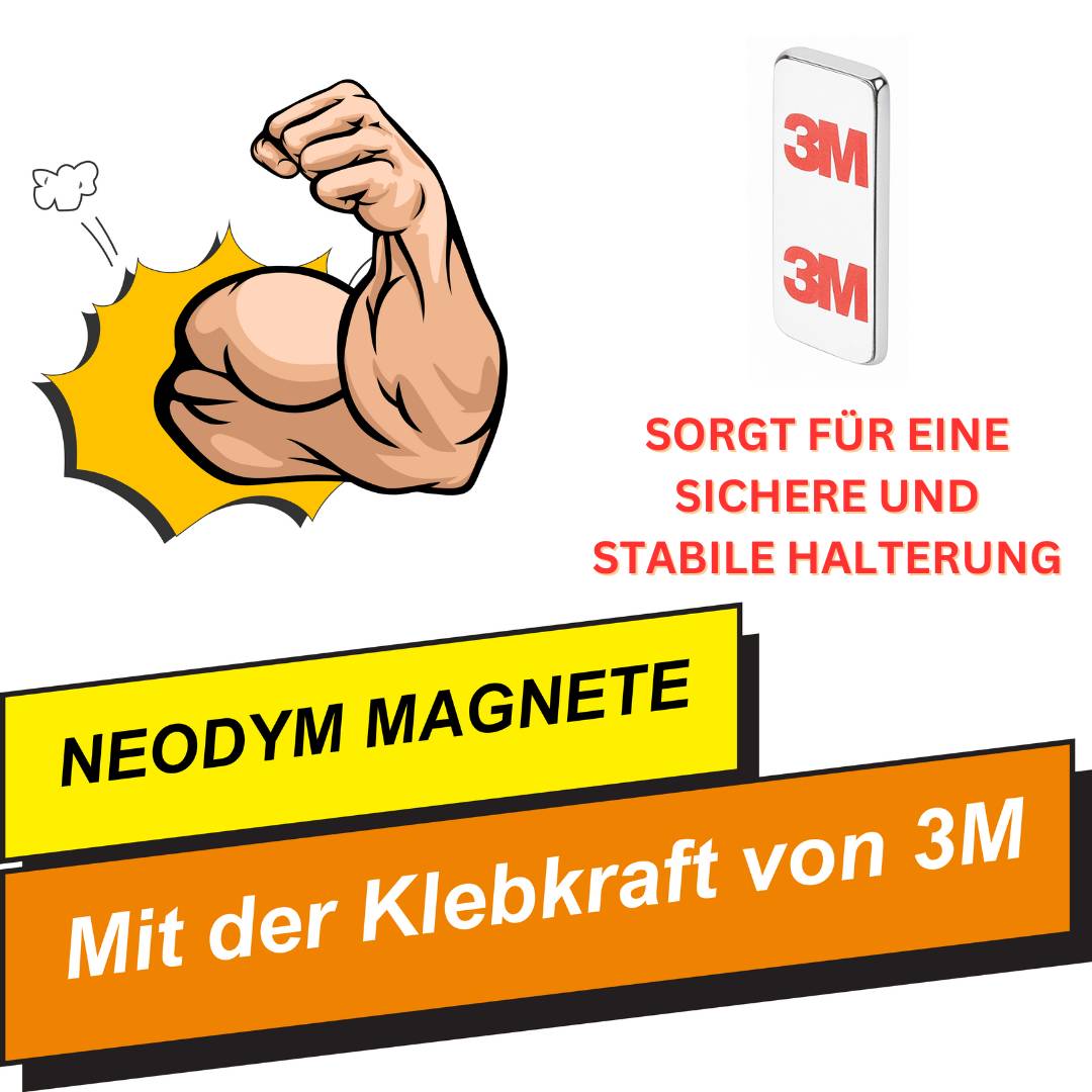 8 Stück 3M Selbstklebender Neodym-Magnet 30x10x1 mm – Superstarker Quadermagnet N42