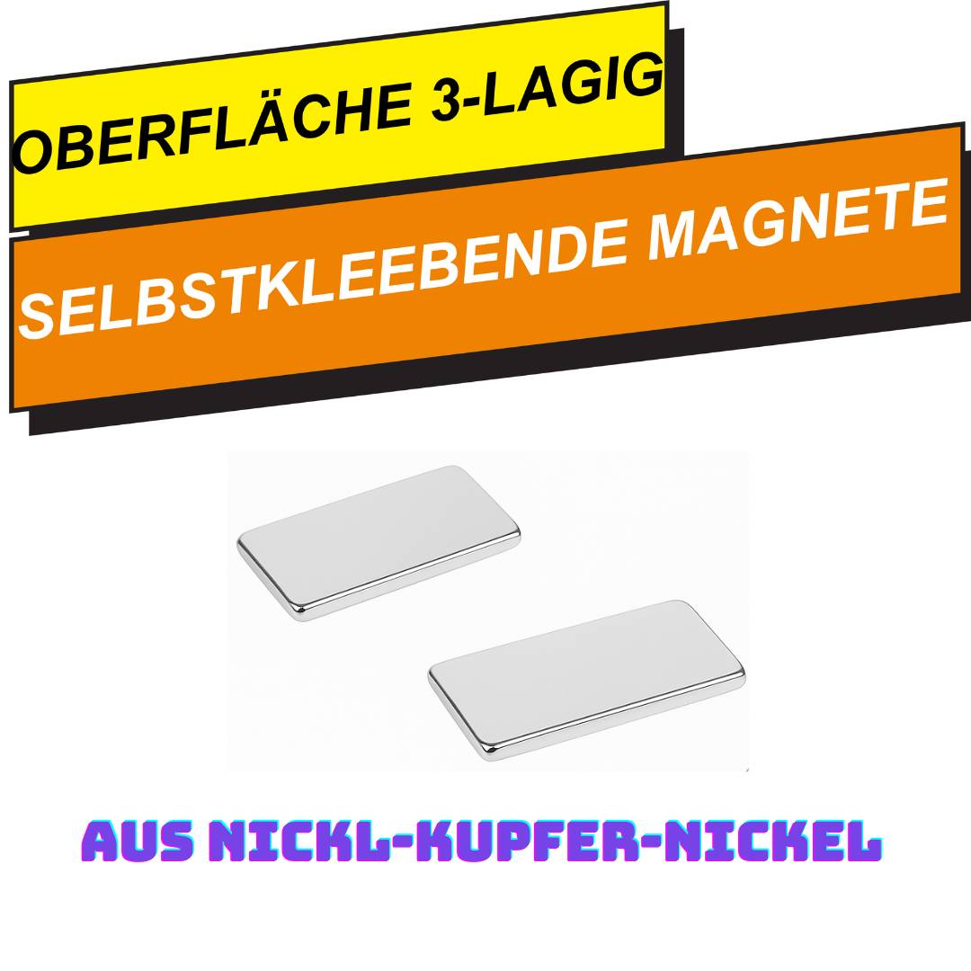 100 Stück 3M Selbstklebender Neodym-Magnet 20x10x1 mm – Superstarker Quadermagnet N42