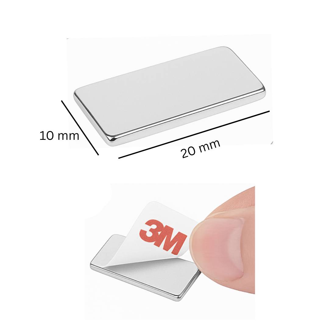 20 Stück 3M Selbstklebender Neodym-Magnet 20x10x1 mm – Superstarker Quadermagnet N42