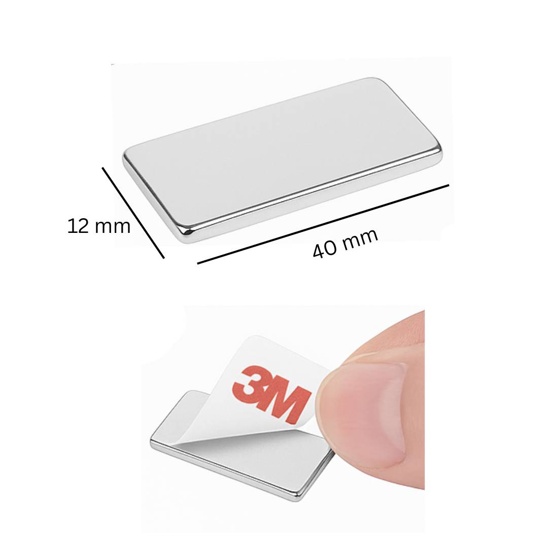4 Stück 3M Selbstklebender Neodym-Magnet 40x12x1 mm – Superstarker Quadermagnet N42
