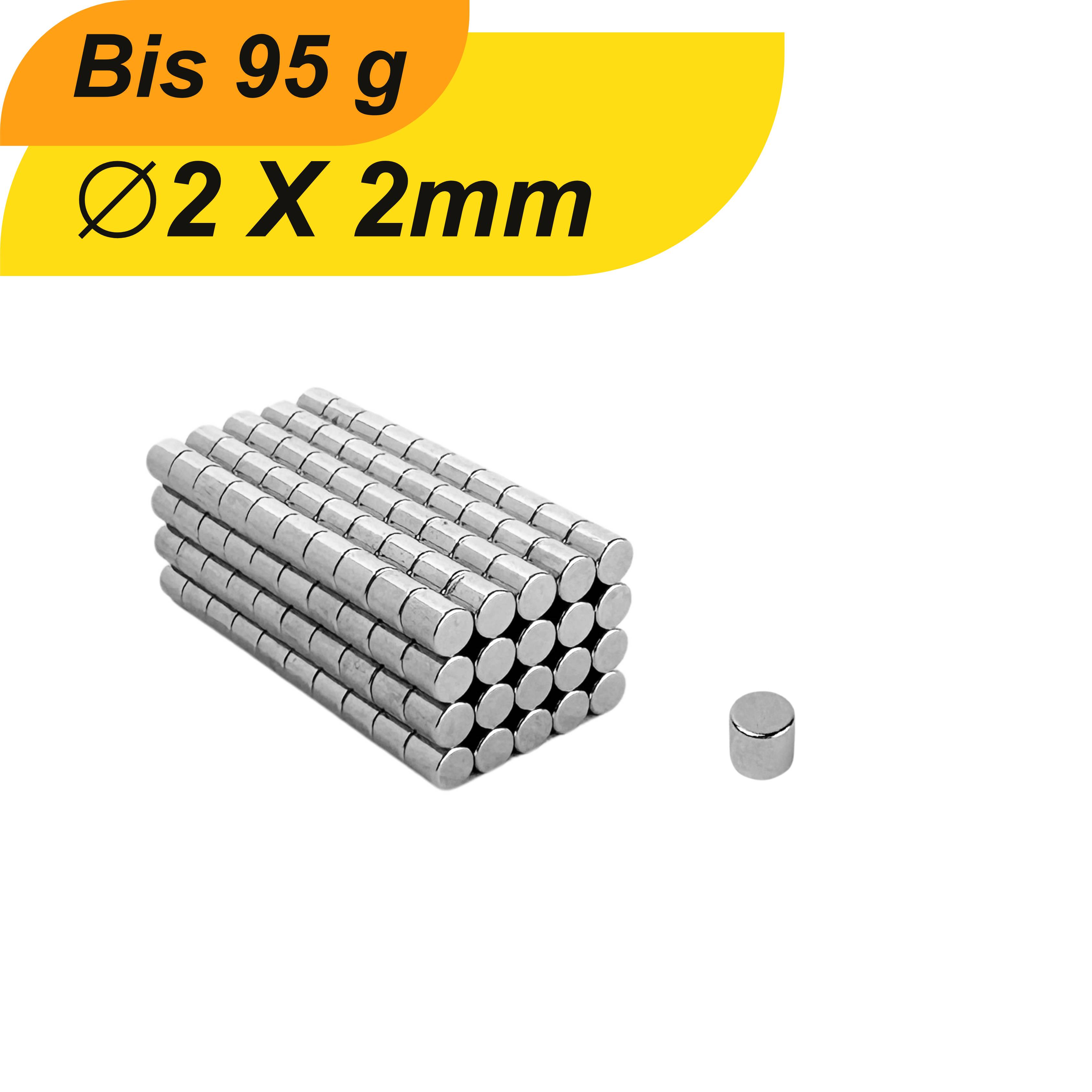 10 Stück Neodym Magnet 2mm x 2mm Supermagnete hohe Haftkraft Scheibenmagnet