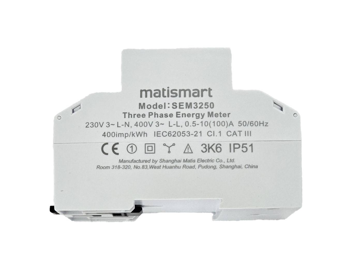 Matismart SEM3250 Dreiphasen-Smartmeter Modbus, Multi-Tarif, 72mm, präzise Messung, IP51