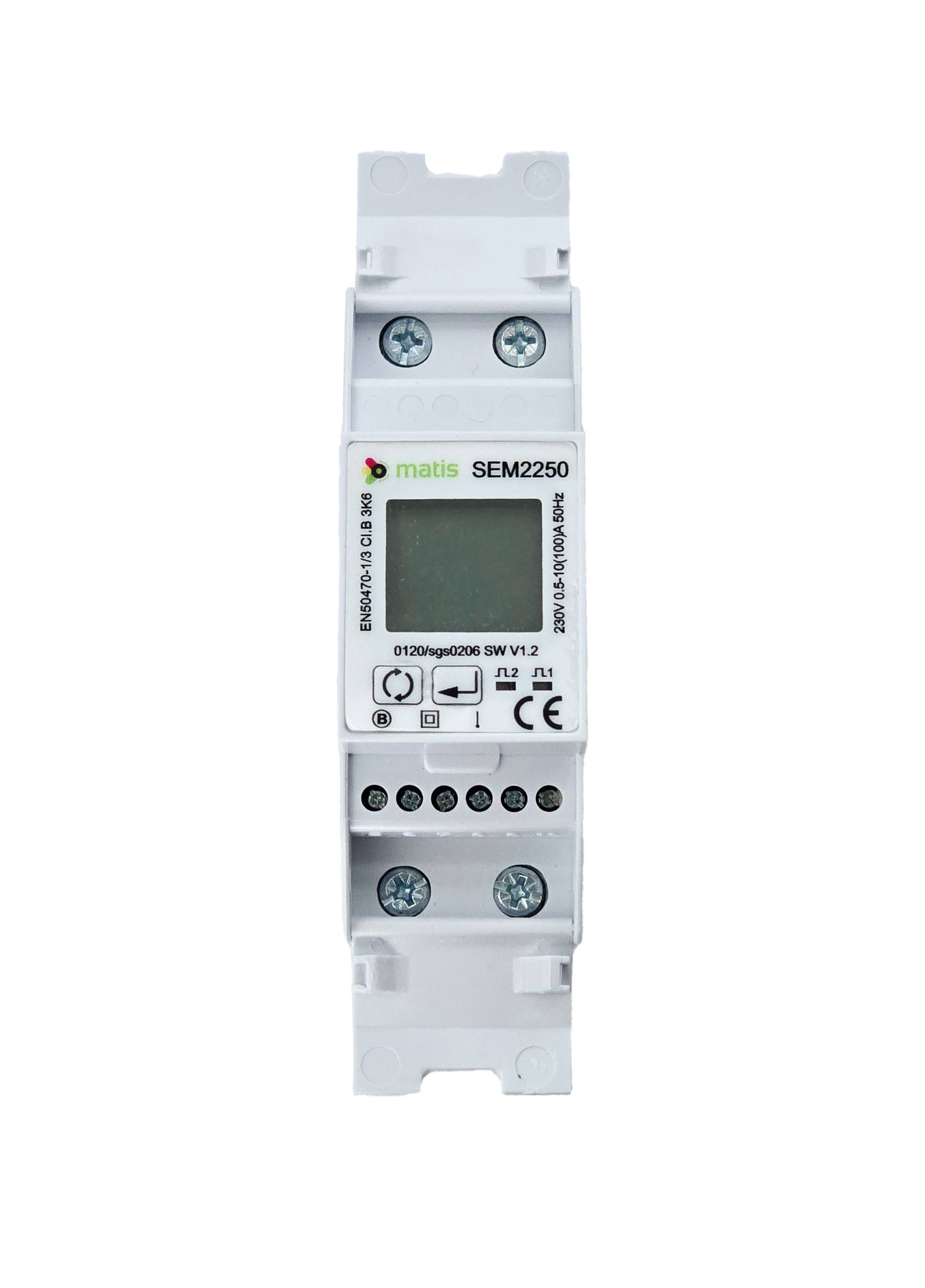 Matismart SEM2000 Einphasen-Smartmeter 230V bis 100A, Modbus, DIN-Schiene, MID, Klasse 1