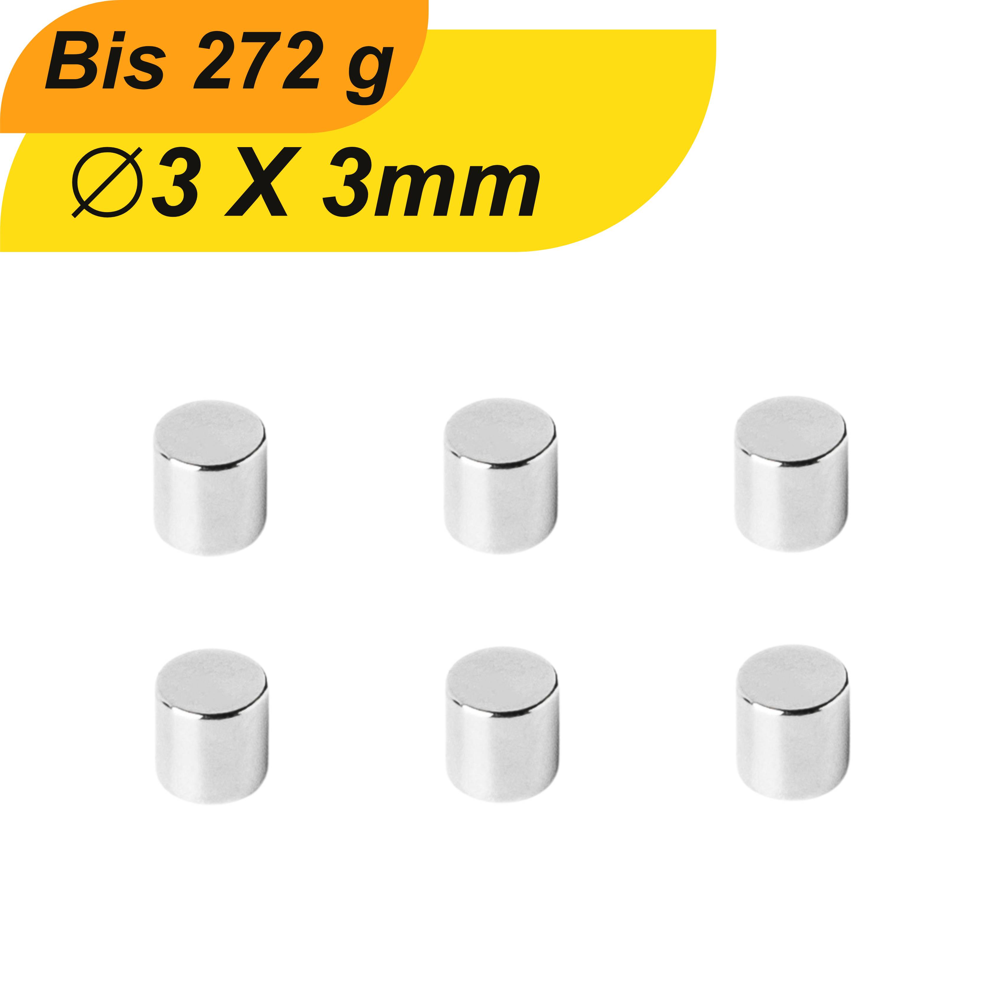 50 Stück Neodym Magnet 3mm x 3mm Supermagnete hohe Haftkraft Scheibenmagnet