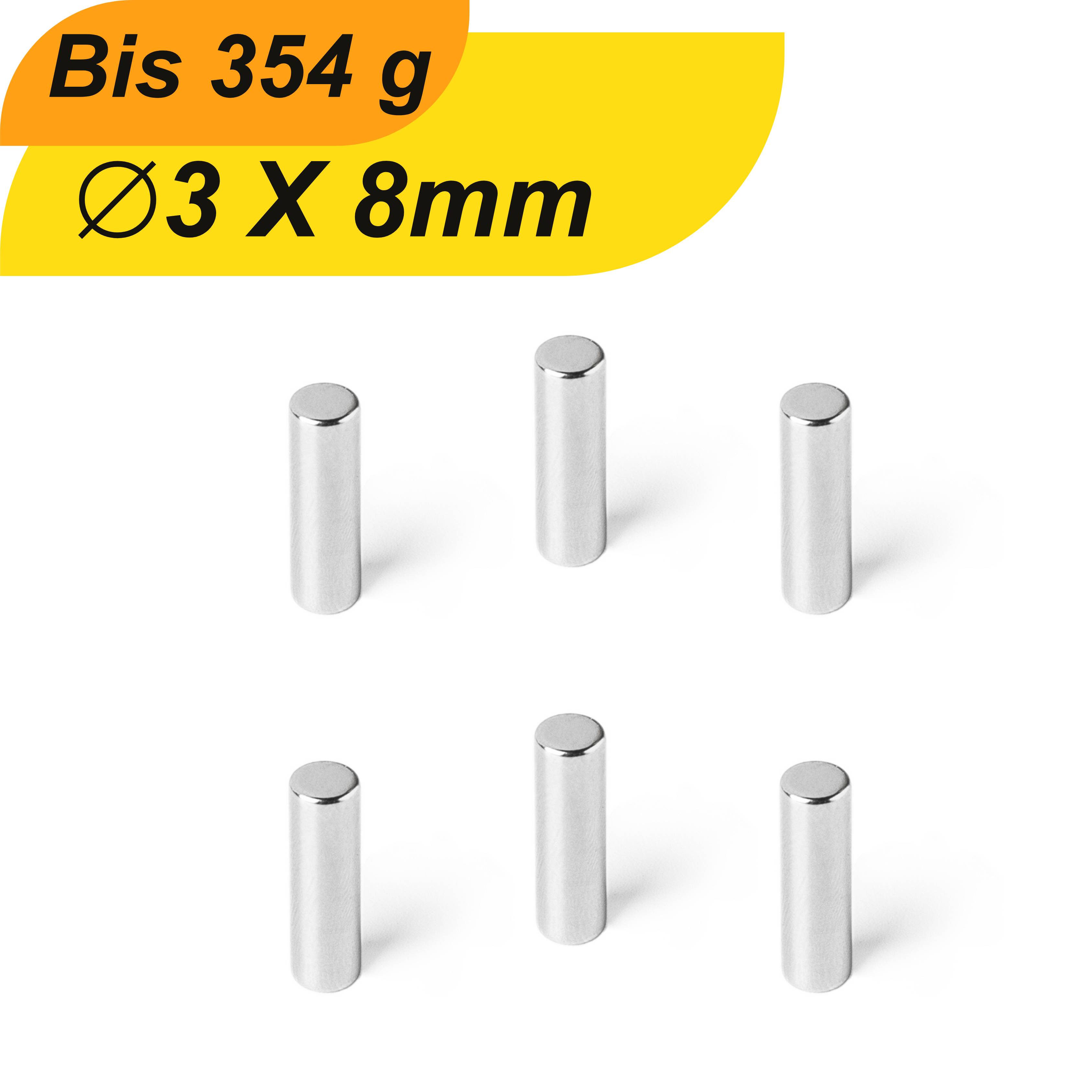 200 Stück Neodym Magnet 3mm x 8mm Supermagnete hohe Haftkraft Scheibenmagnet