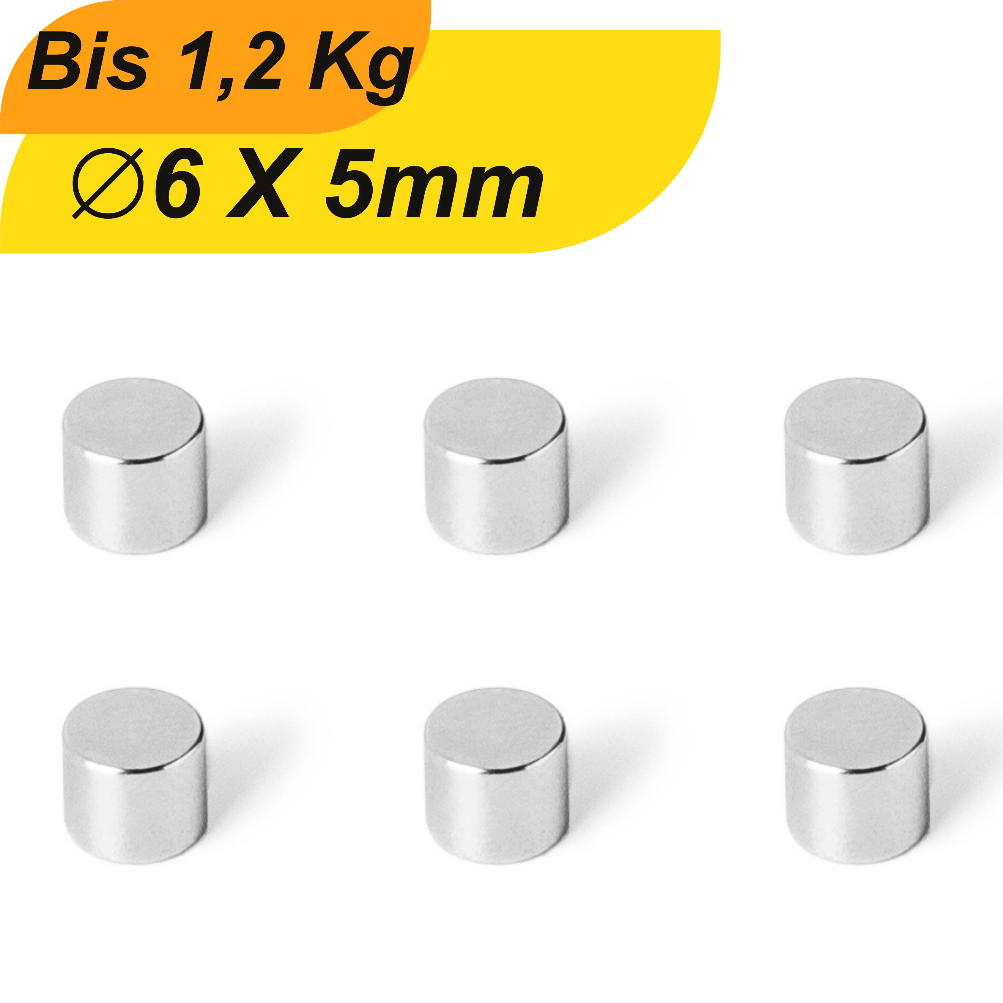 10 Stück Neodym Magnet 6mm x 5mm Supermagnete hohe Haftkraft Scheibenmagnet