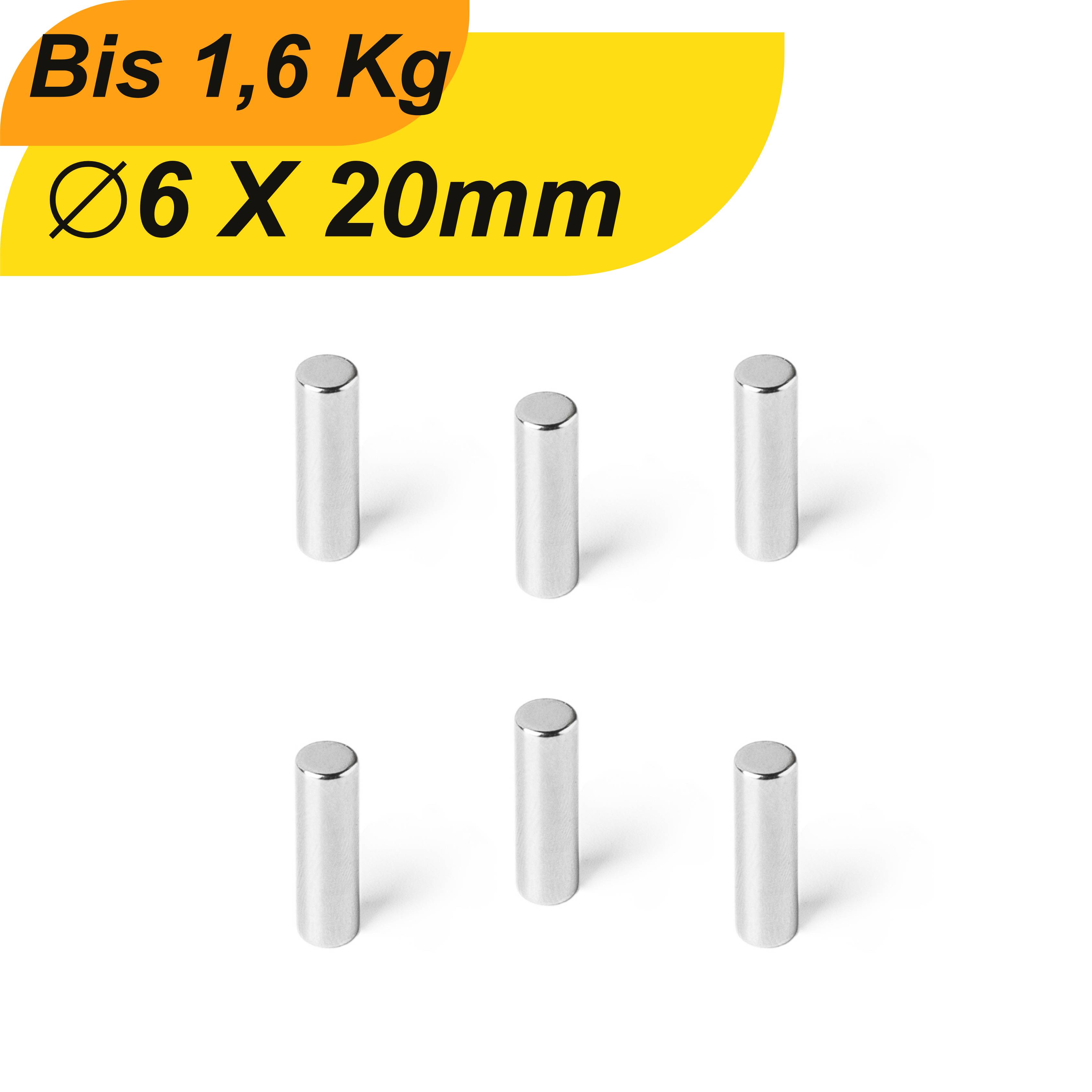 50 Stück Neodym Magnet 6mm x 20mm Supermagnete hohe Haftkraft Scheibenmagnet