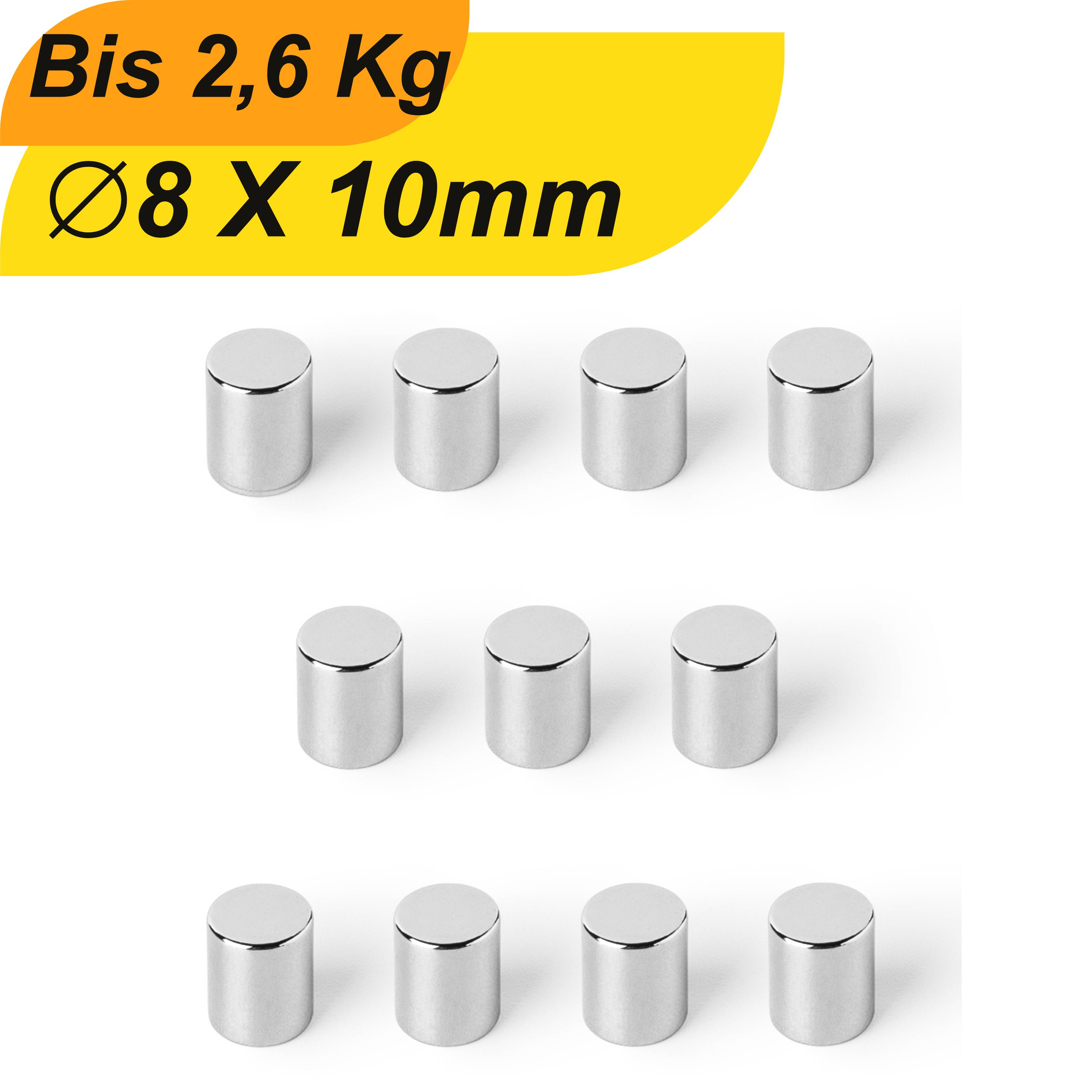 200 Stück Neodym Magnet 8mm x 10mm Supermagnete hohe Haftkraft Scheibenmagnet