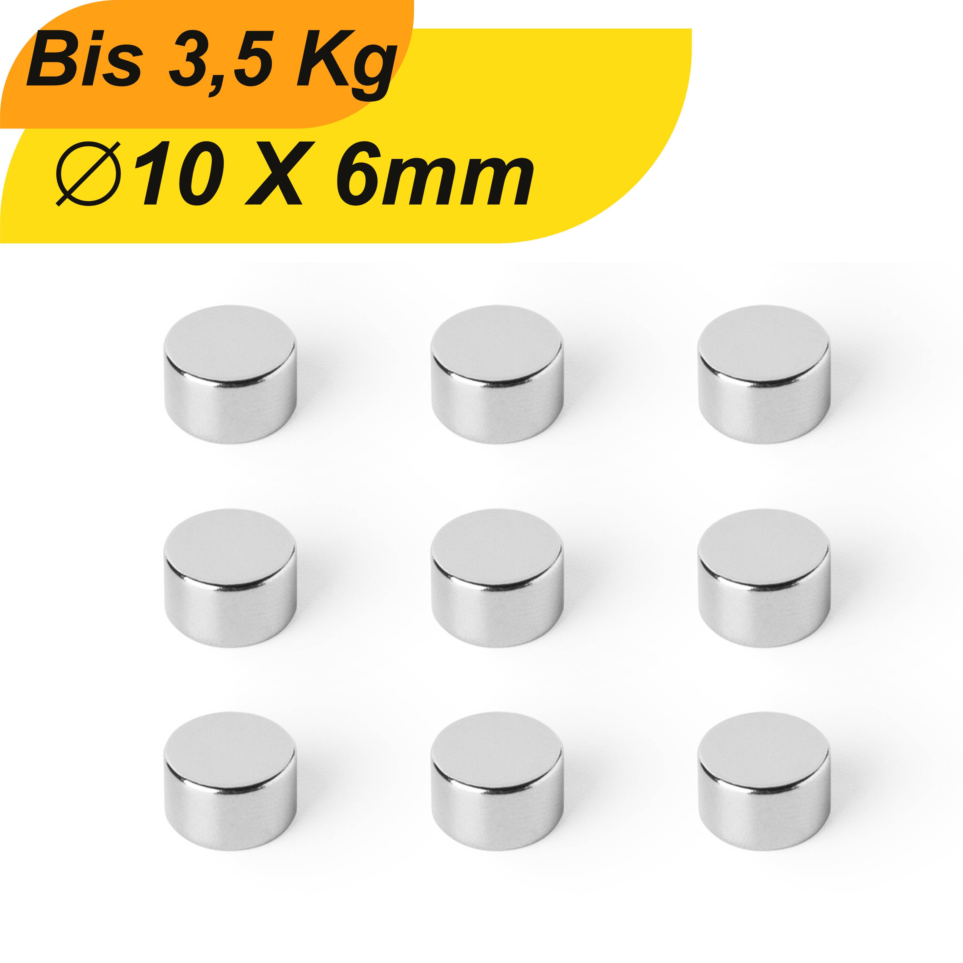 10 Stück Neodym Magnet 10mm x 6mm Supermagnete hohe Haftkraft Scheibenmagnet