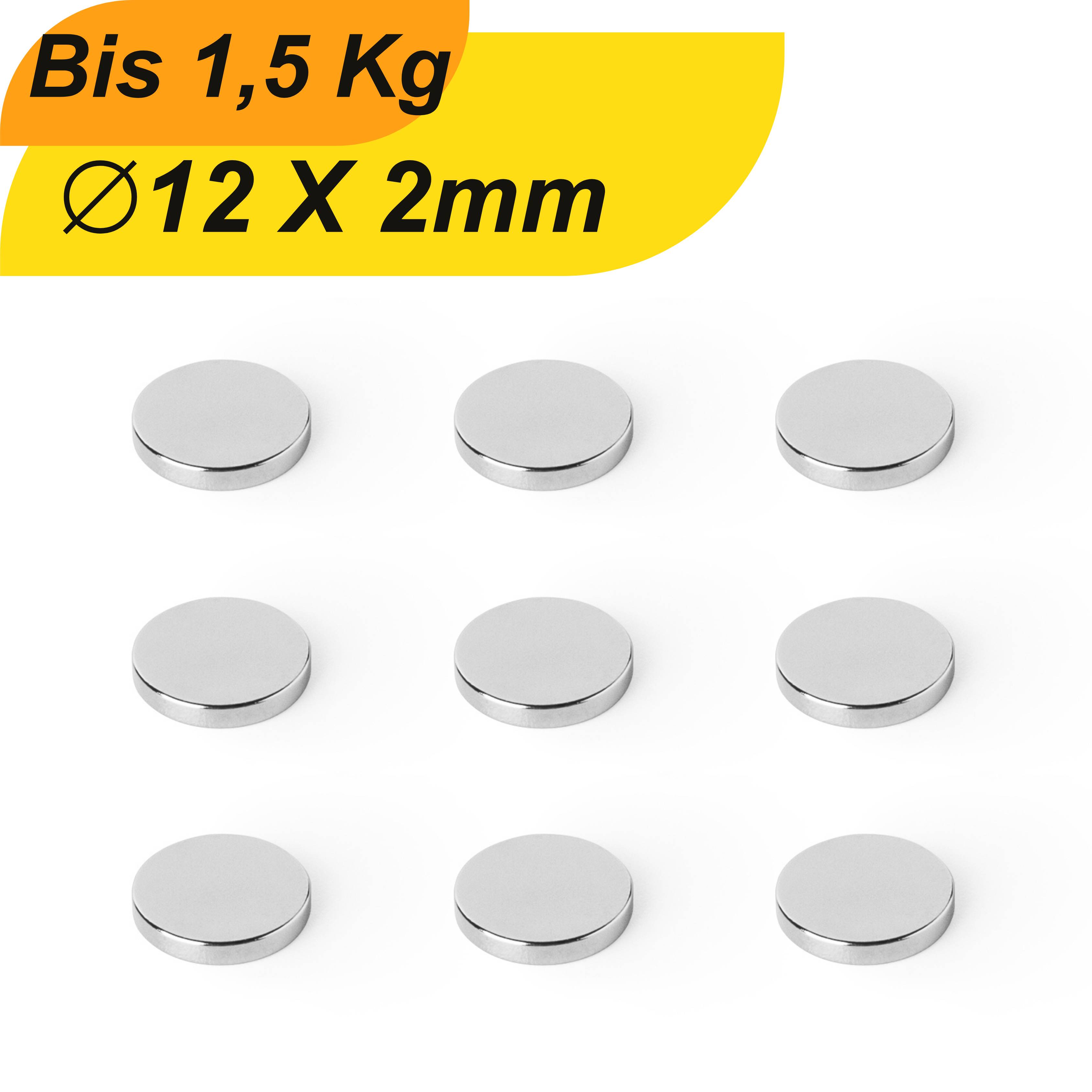 10 Stück Neodym Magnet 12mm x 2mm Supermagnete hohe Haftkraft Scheibenmagnet