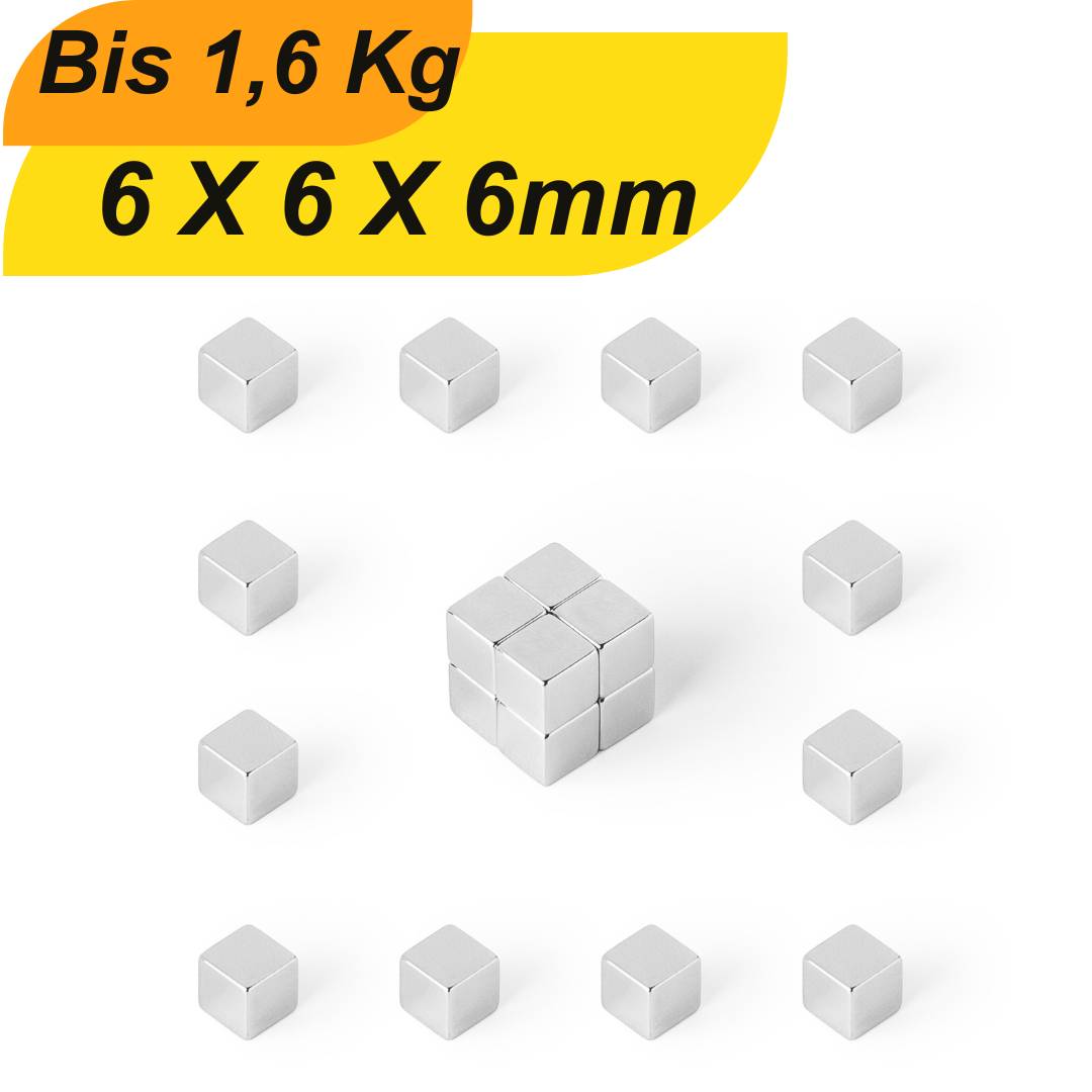 10 Stück Neodym Magnet 6x6x6 mm Supermagnete hohe Haftkraft Würfelmagnete