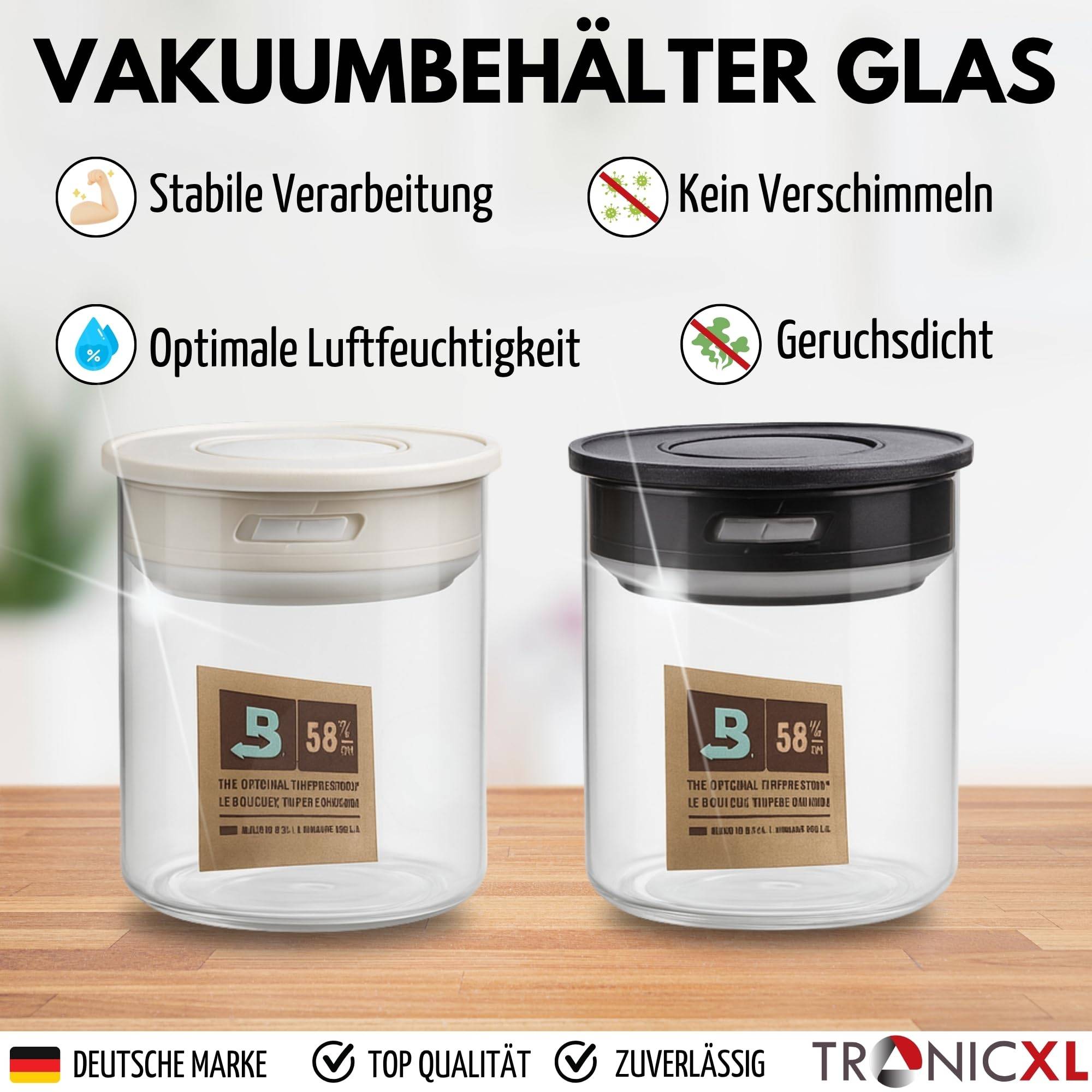 2x 700ml Vakuum Kräuter Borosilikat Glas Aufbewahrung Vorratsglas Ernte luftdicht Glasbehälter mit Deckel kompatibel mit Boveda Pack 58% Grow Ernte