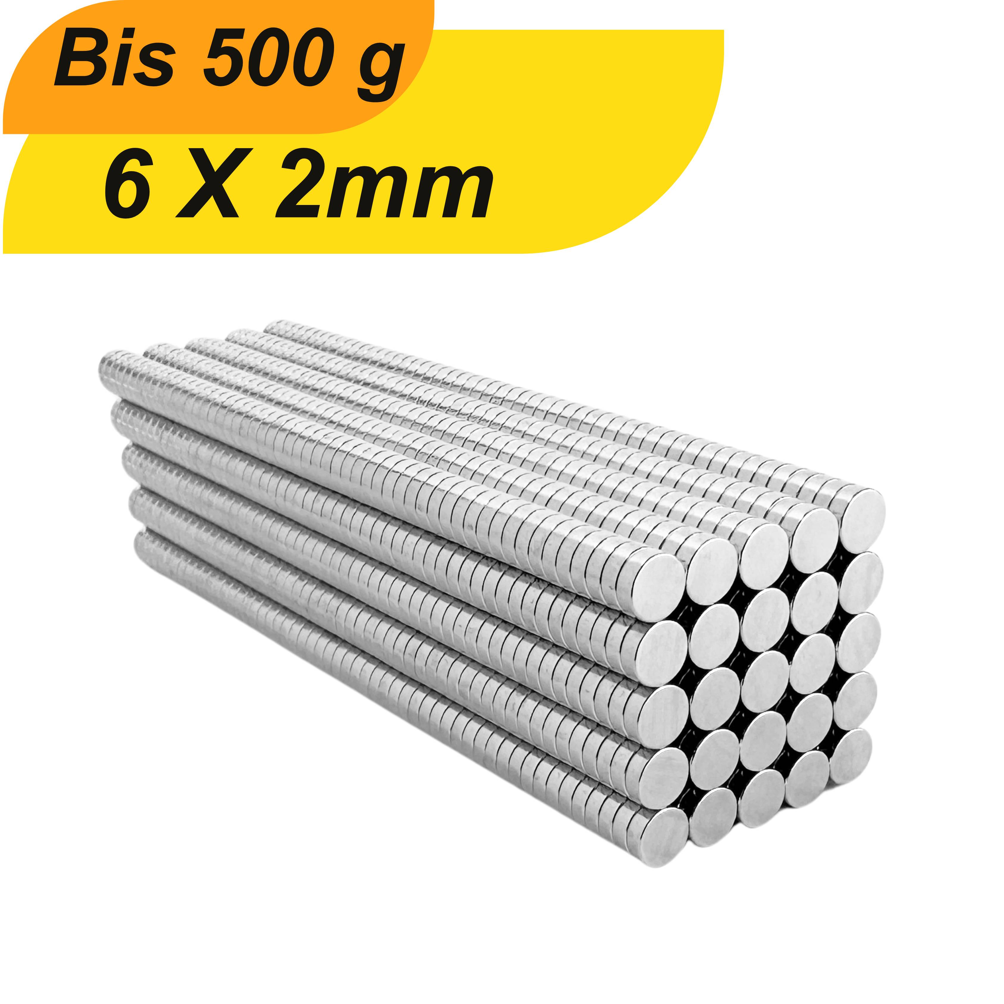 1000 Stück Neodym Magnet 6mm x 2mm Supermagnete hohe Haftkraft Scheibenmagnet