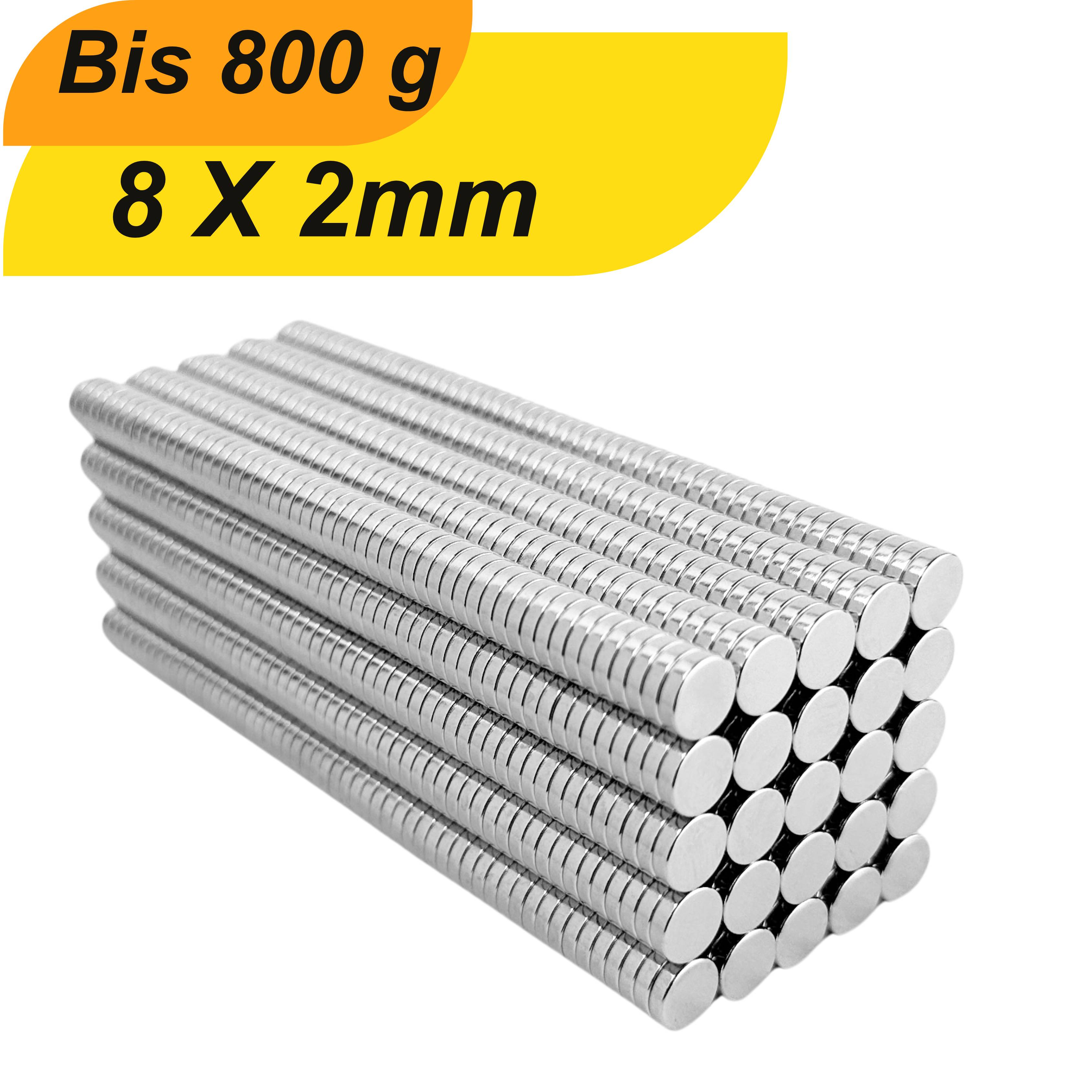 50 Stück Neodym Magnet 8mm x 2mm Supermagnete hohe Haftkraft Scheibenmagnet