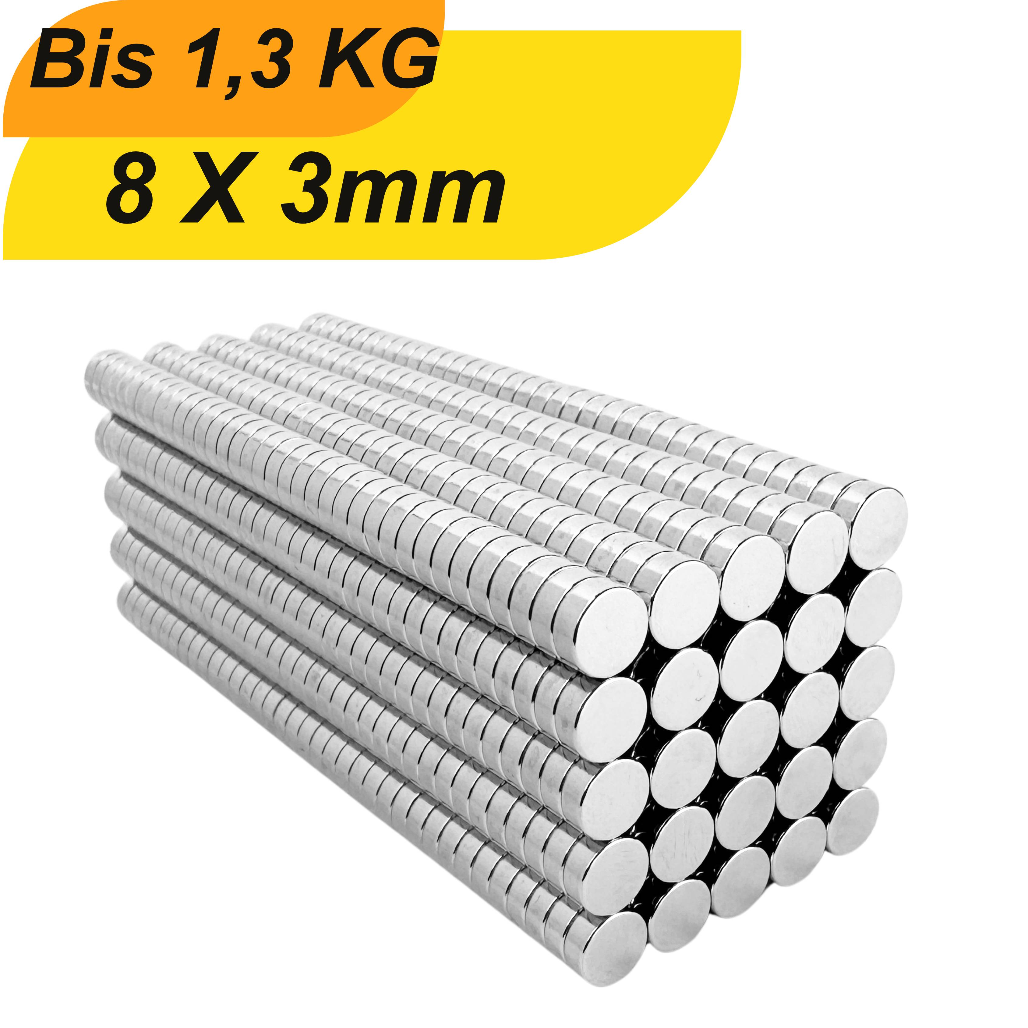 10 Stück Neodym Magnet 8mm x 3mm Supermagnete hohe Haftkraft Scheibenmagnet