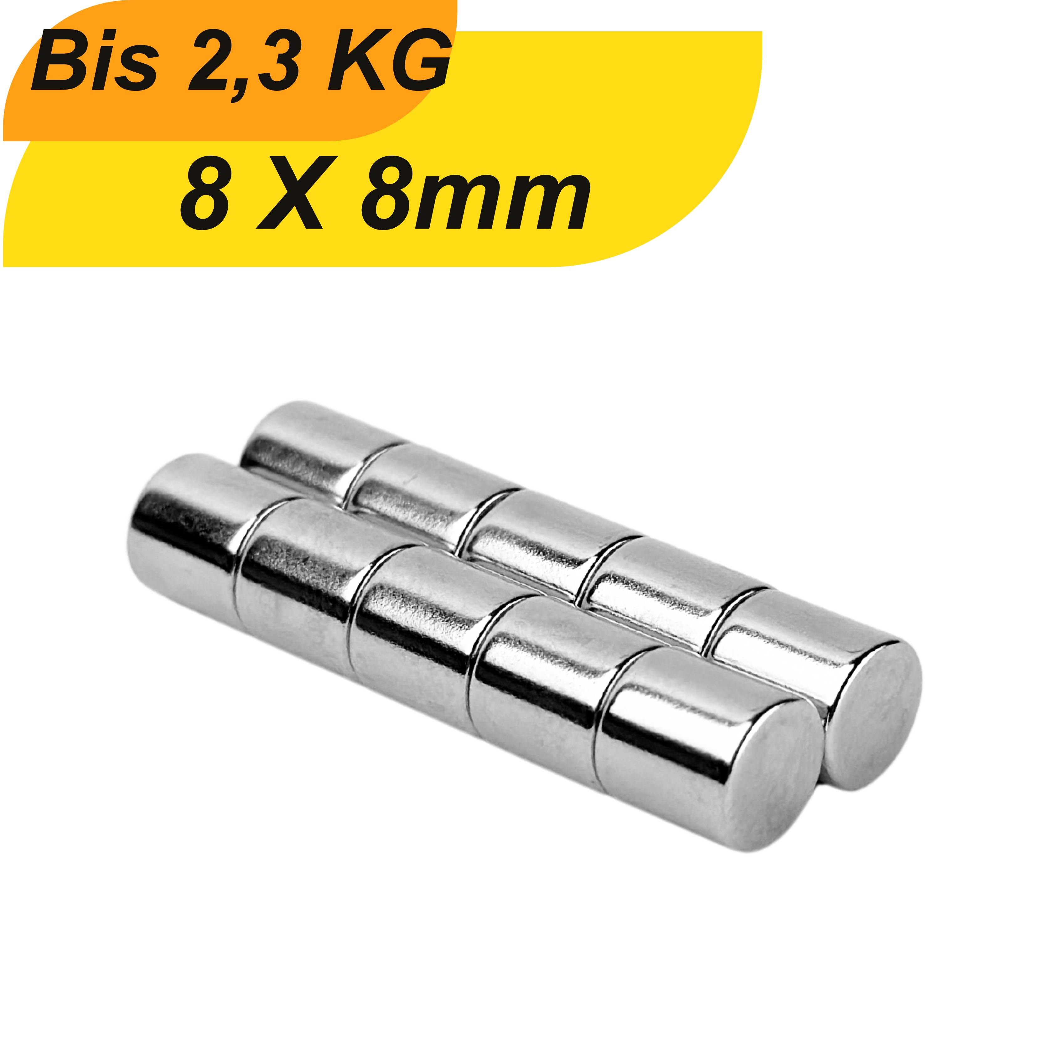 100 Stück Neodym Magnet 8mm x 8mm Supermagnete hohe Haftkraft Scheibenmagnet