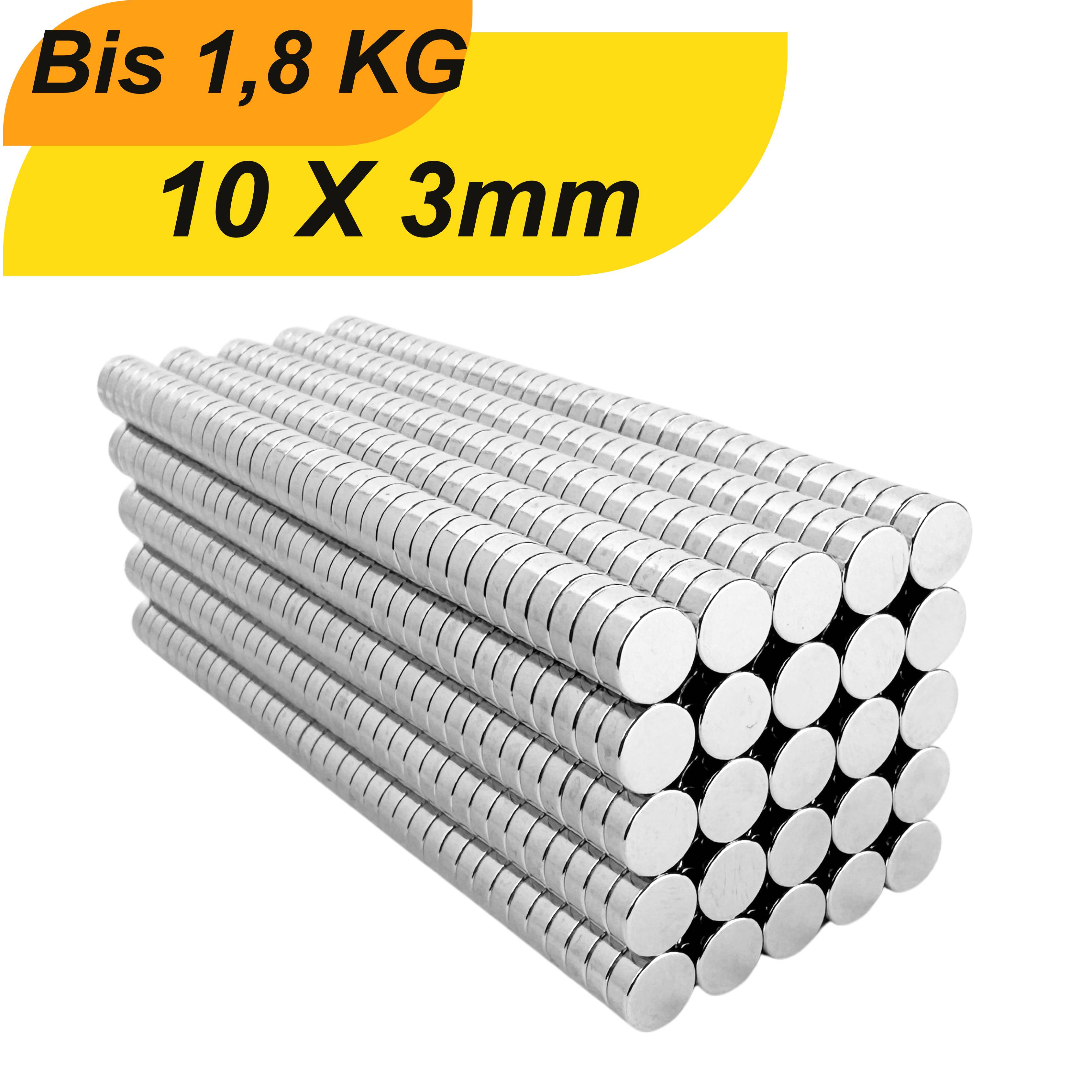 10 Stück Neodym Magnet 10mm x 3mm Supermagnete hohe Haftkraft Scheibenmagnet