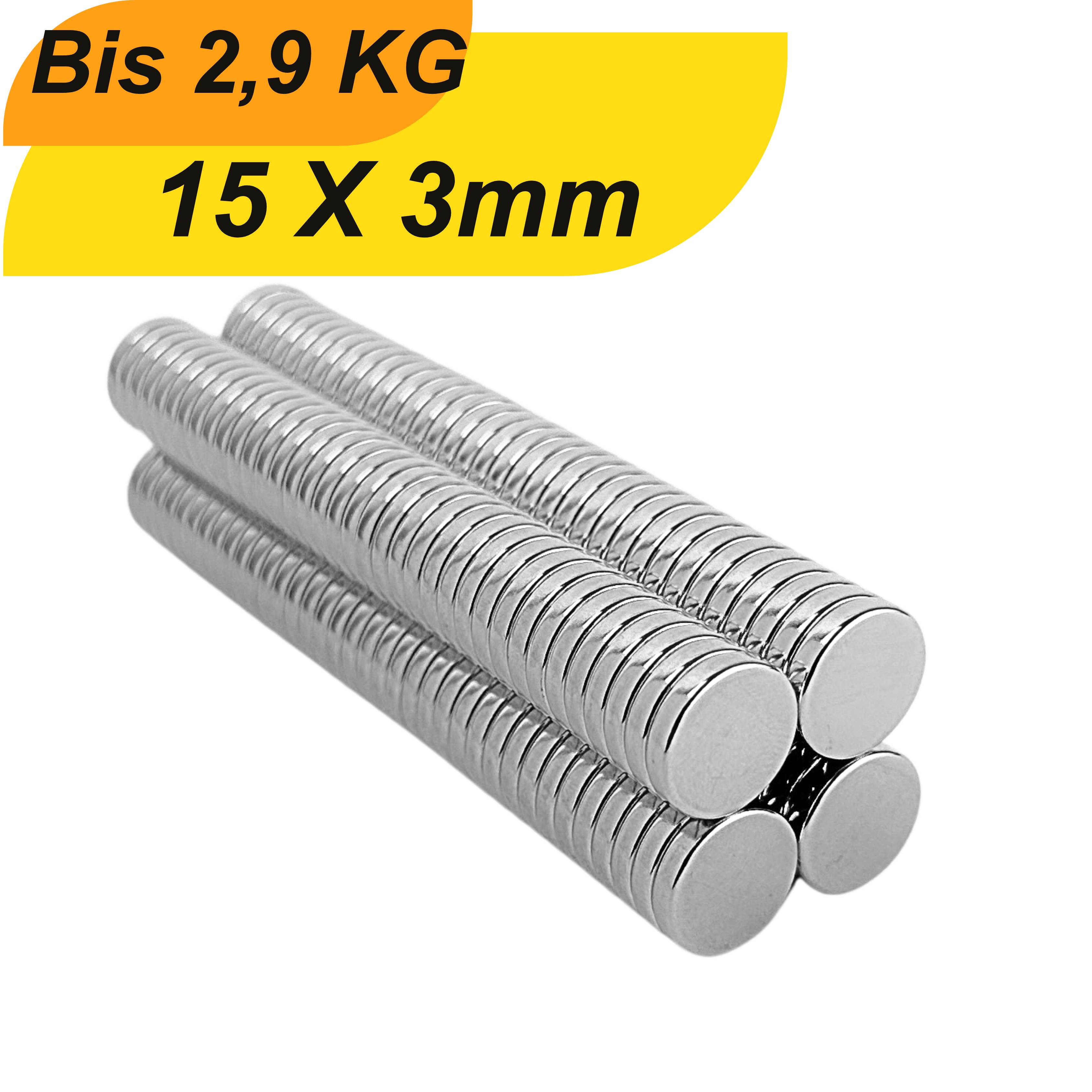 100 Stück Neodym Magnet 15mm x 3mm Supermagnete hohe Haftkraft Scheibenmagnet