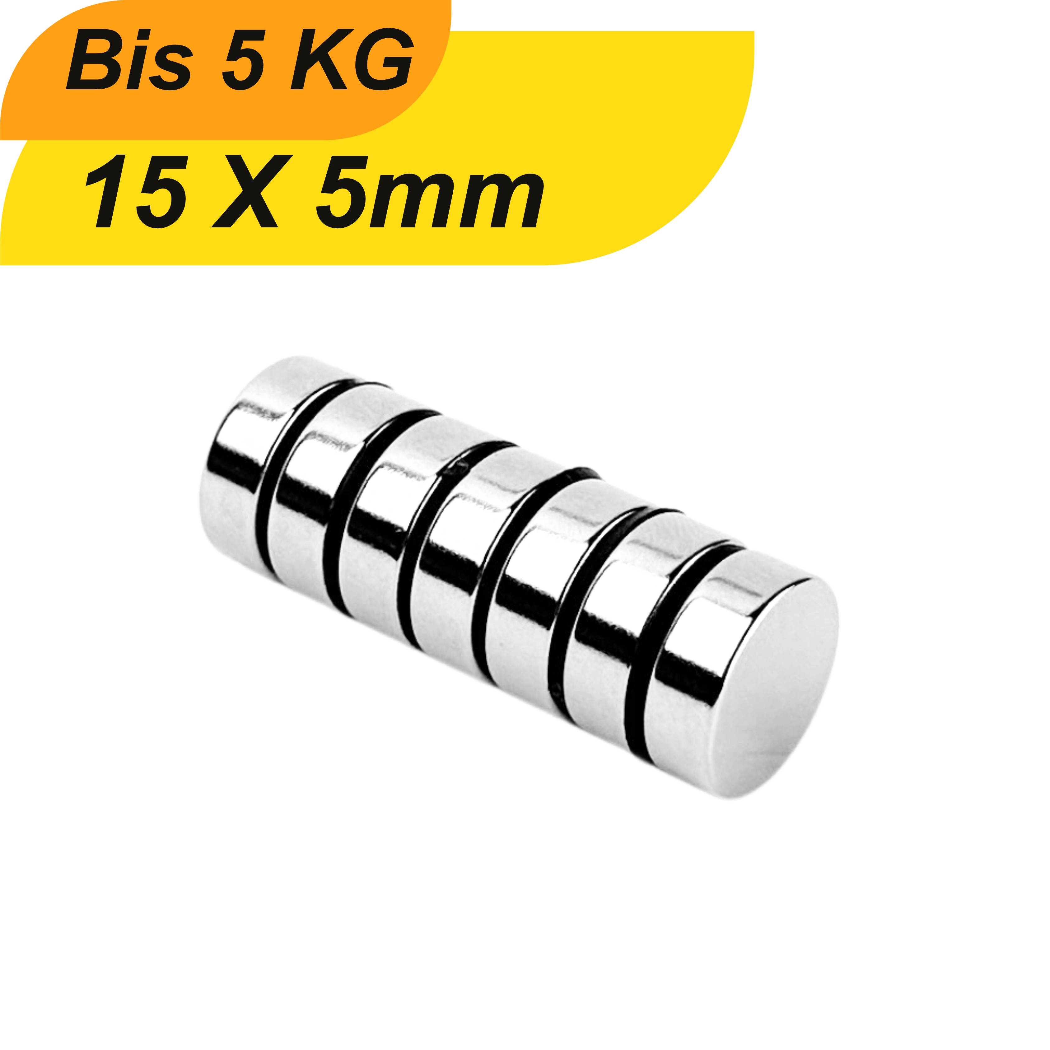 50 Stück Neodym Magnet 15mm x 5mm Supermagnete hohe Haftkraft Scheibenmagnet