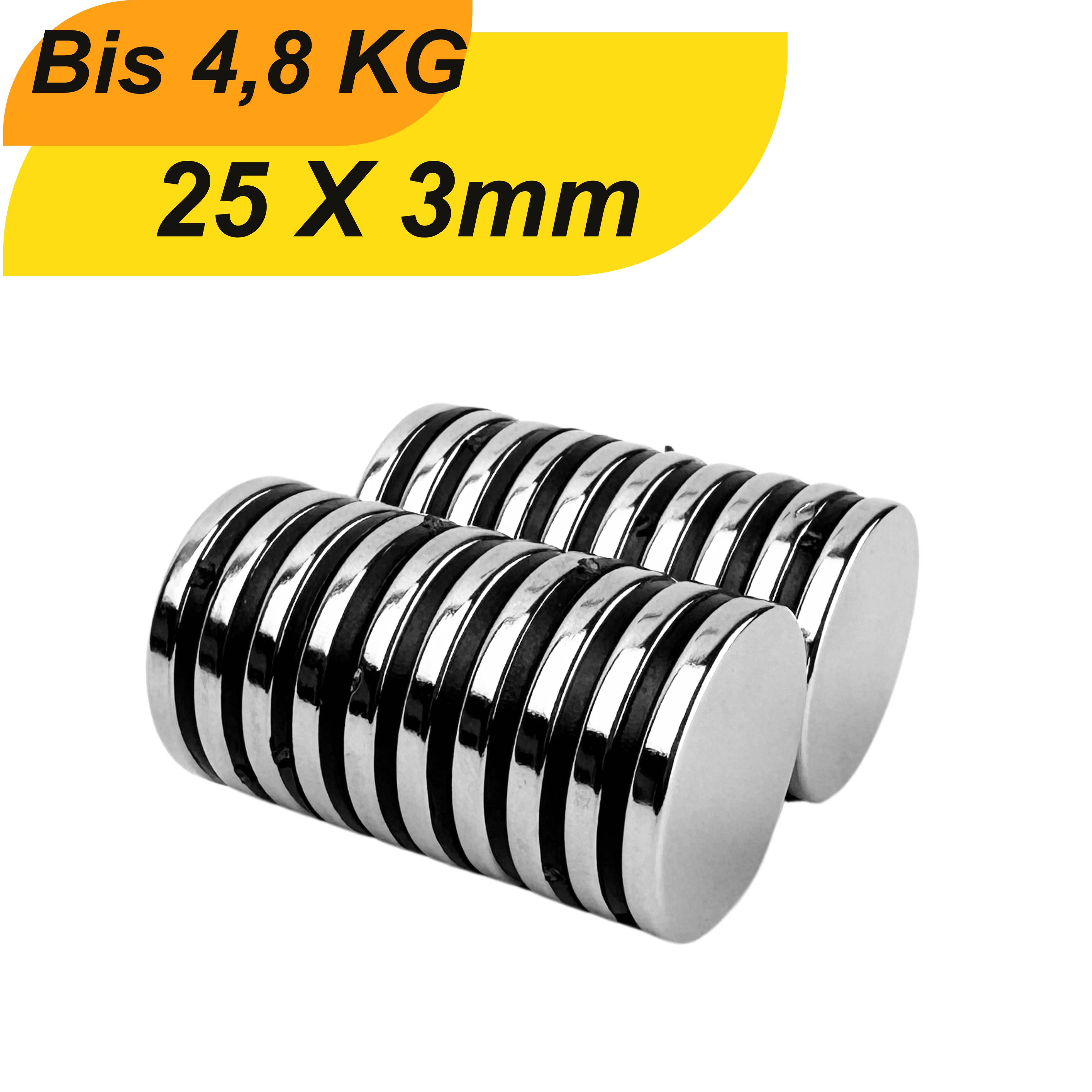 1 Stück Neodym Magnet 25mm x 3mm Supermagnete hohe Haftkraft Scheibenmagnet