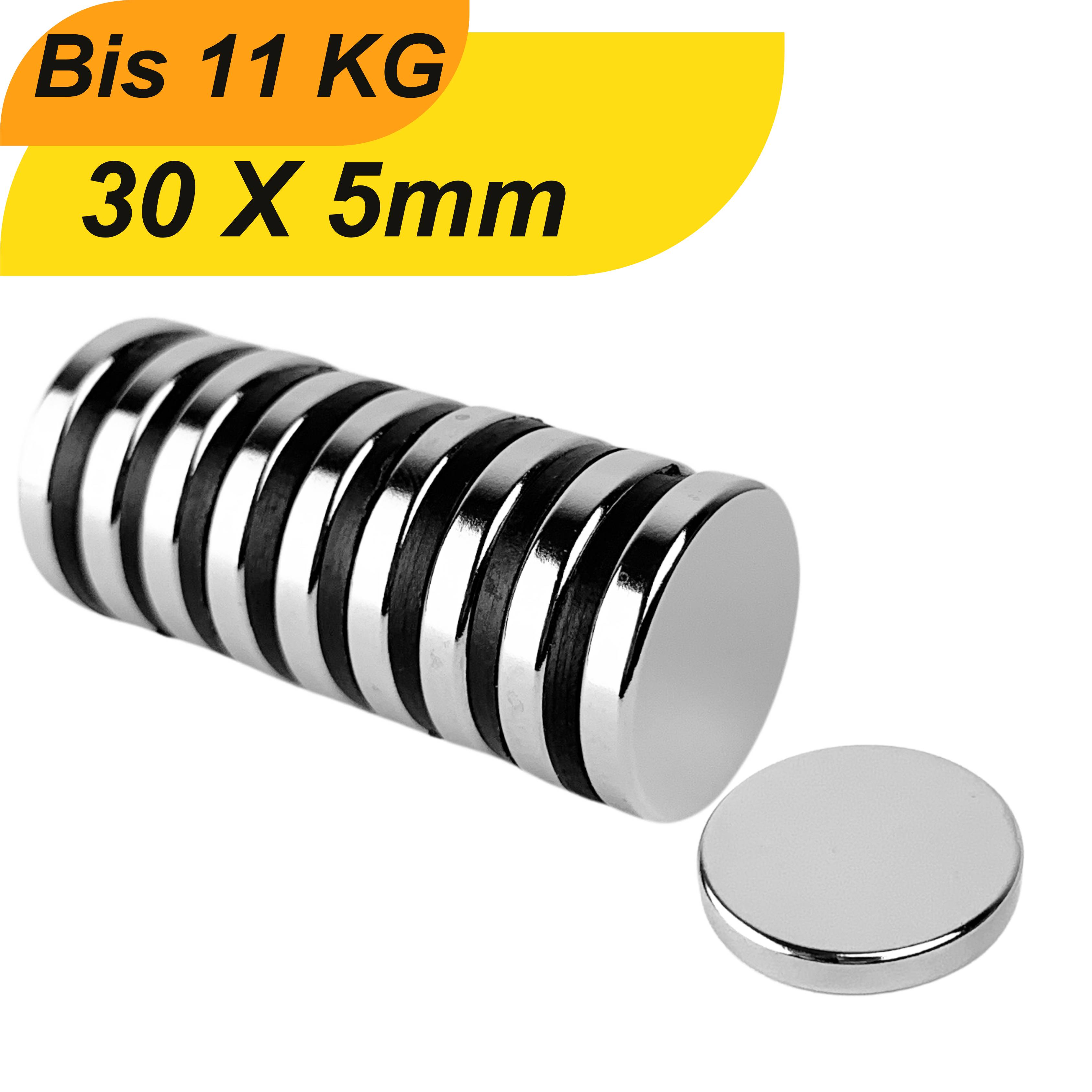 10 Stück Neodym Magnet 30mm x 5mm Supermagnete hohe Haftkraft Scheibenmagnet