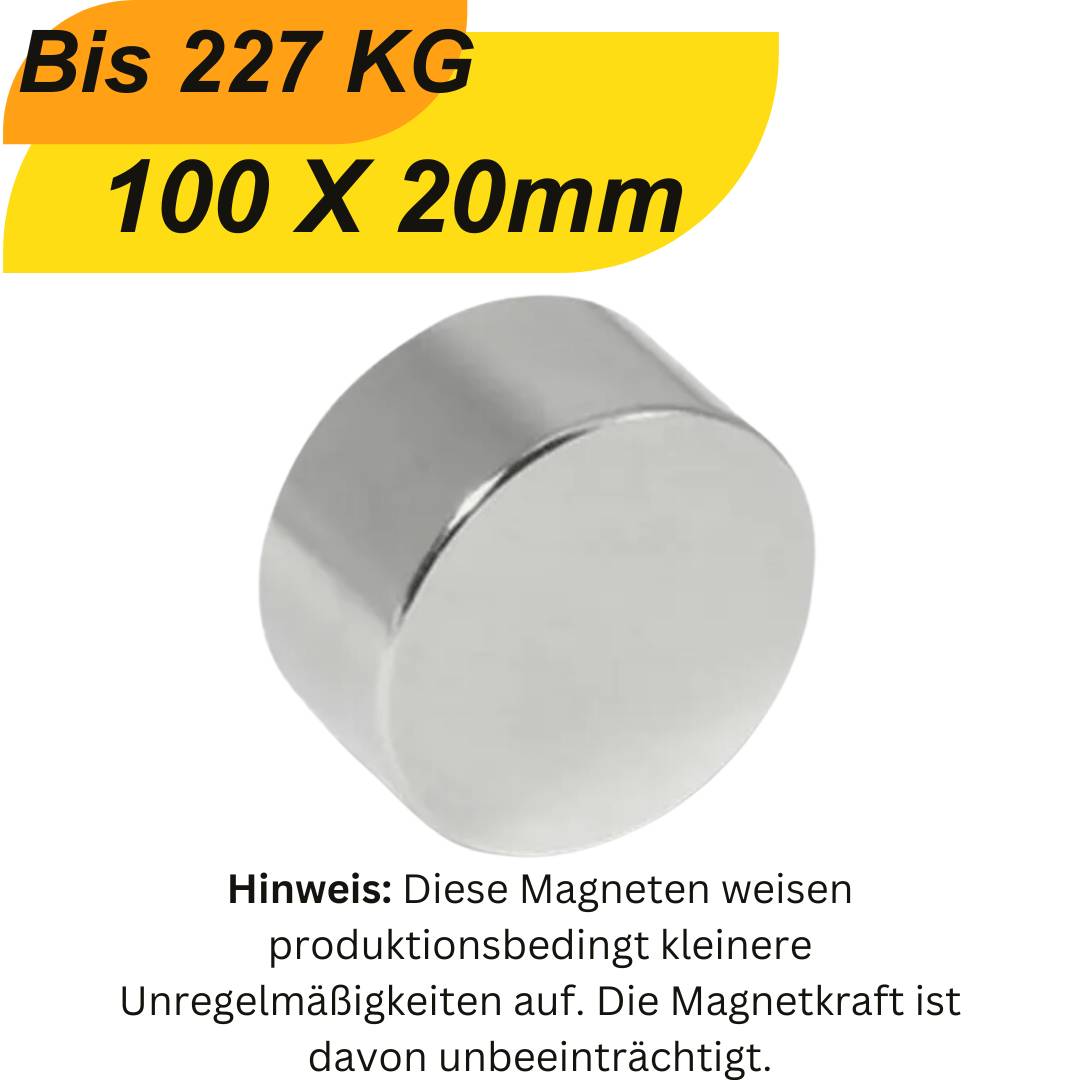 1 Stück Neodym Magnet 100mm x 20mm Supermagnete hohe Haftkraft Scheibenmagnet