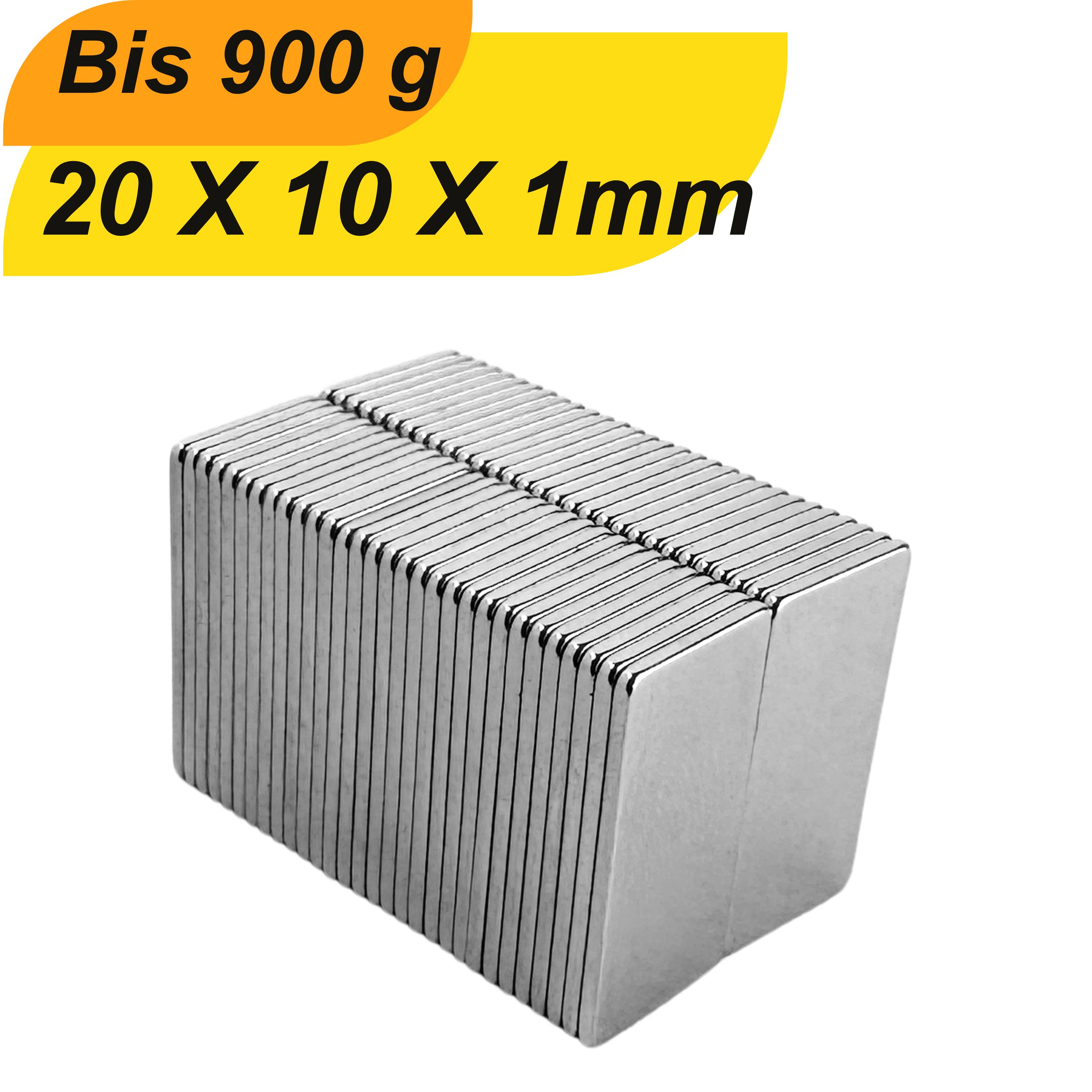 20 Stück Neodym Magnet 20mm x 10mm x 1mm Supermagnete hohe Haftkraft Quadermagnete