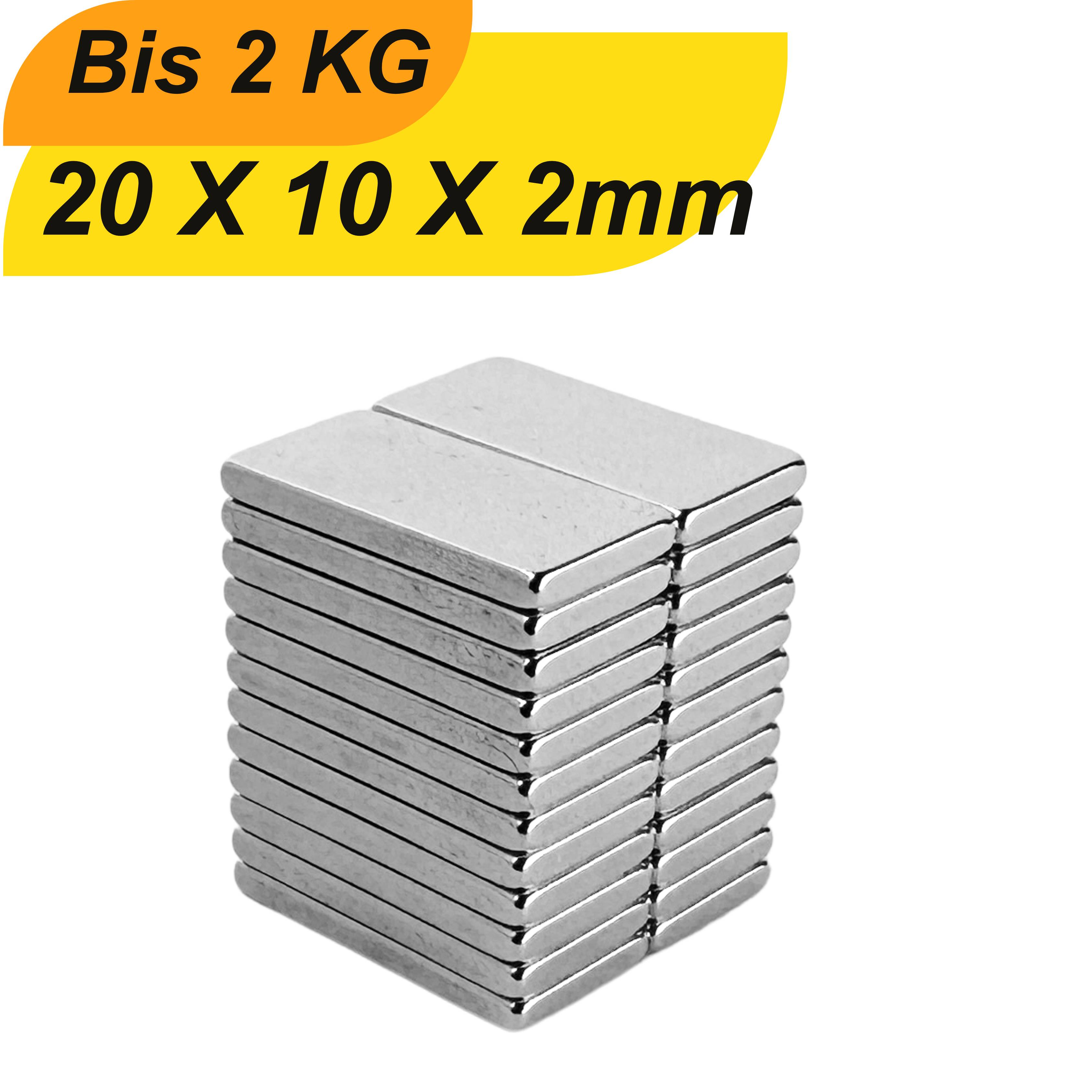 5 Stück Neodym Magnet 20mm x 10mm x 2mm Supermagnete hohe Haftkraft Quadermagnete