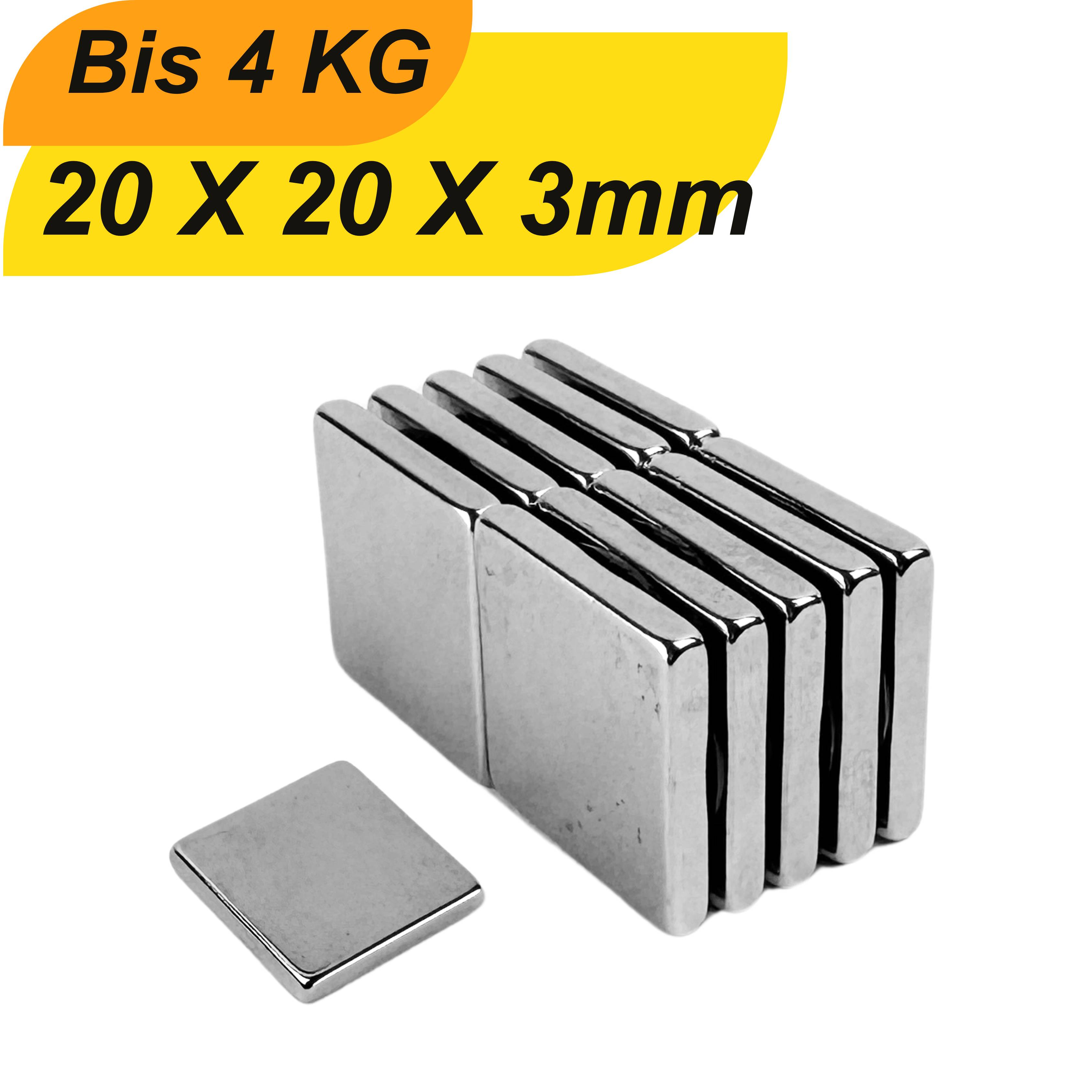 50 Stück Neodym Magnet 20mm x 20mm x 3mm Supermagnete hohe Haftkraft Quadermagnete