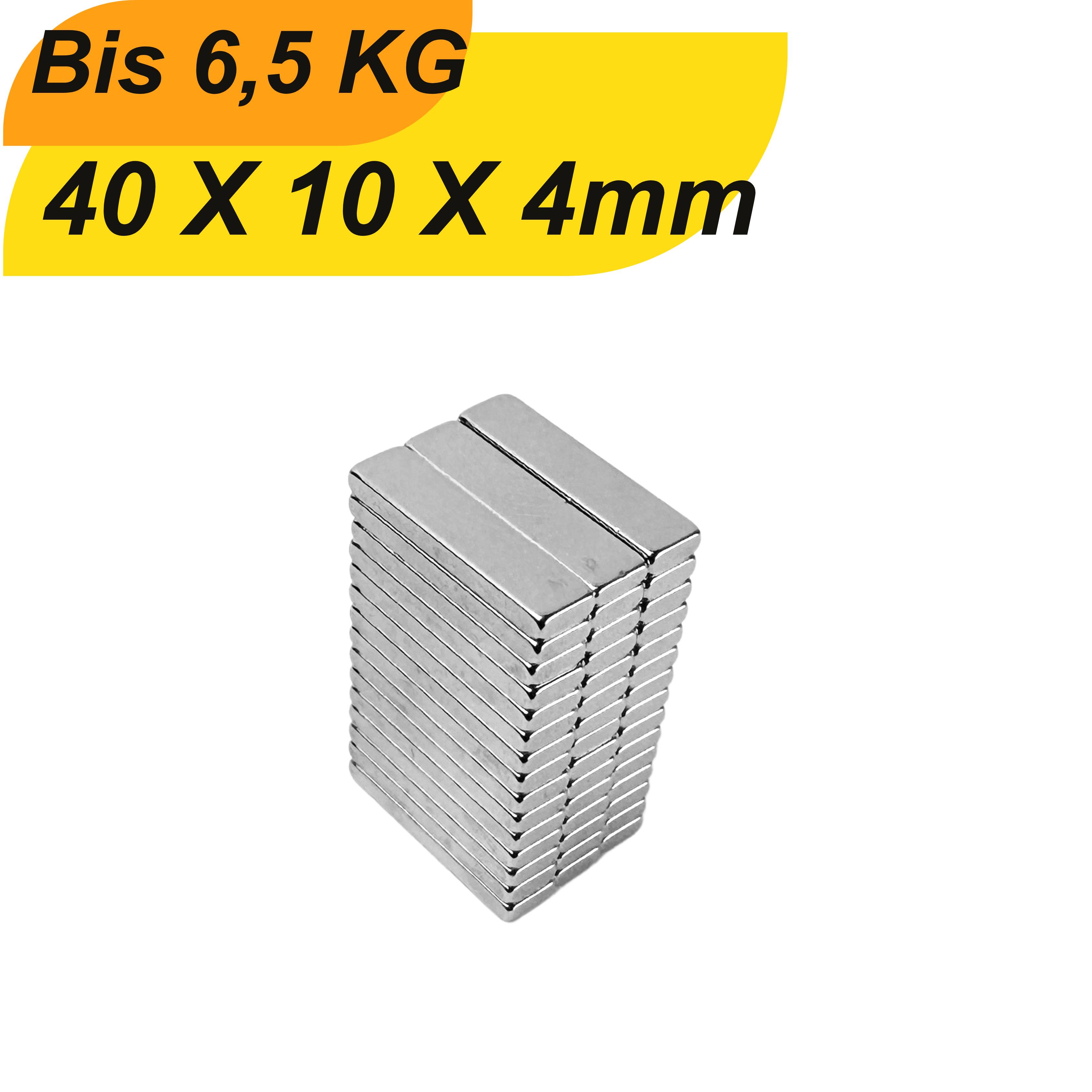 5 Stück Neodym Magnet 40mm x 10mm x 4mm Supermagnete hohe Haftkraft Quadermagnete