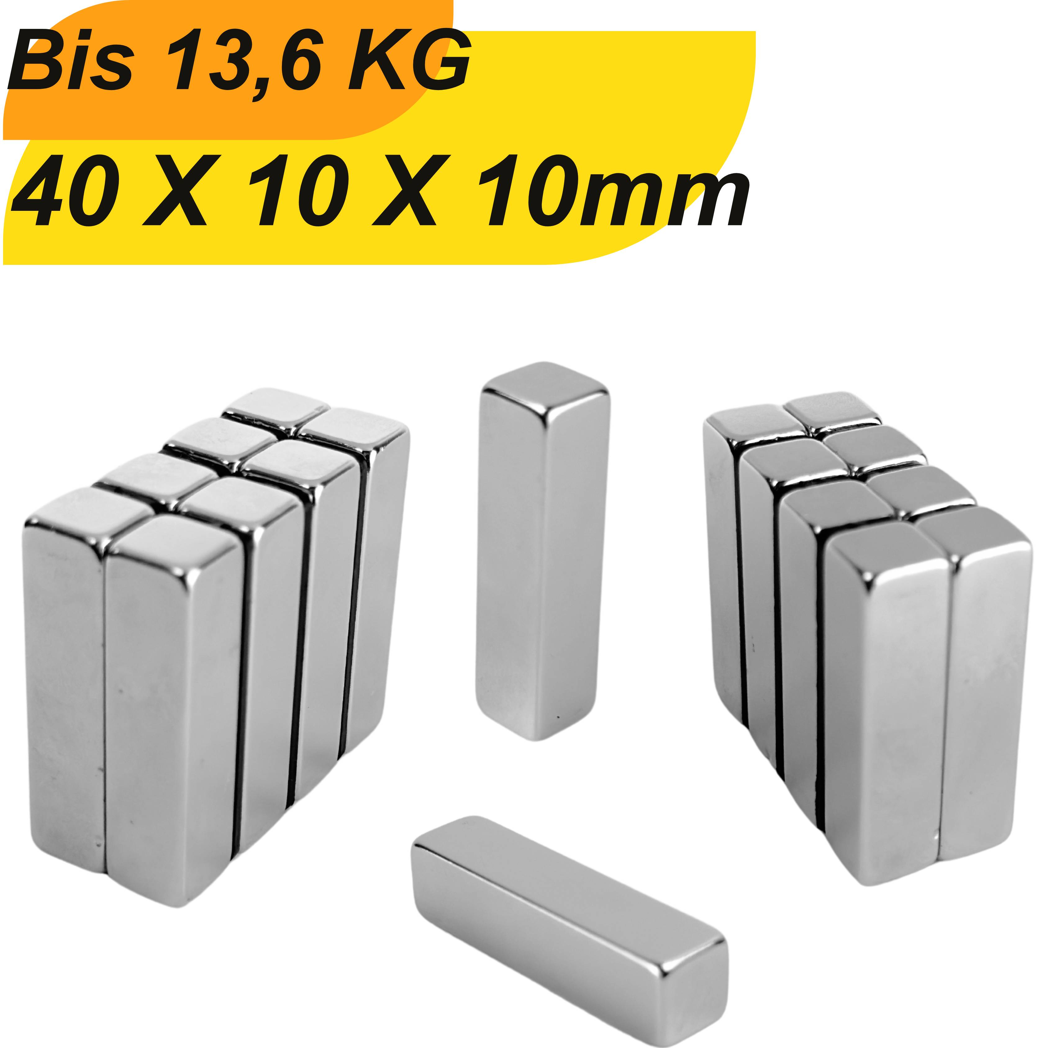 10 Stück Neodym Magnet 40mm x 10mm x 10mm Supermagnete hohe Haftkraft Quadermagnete