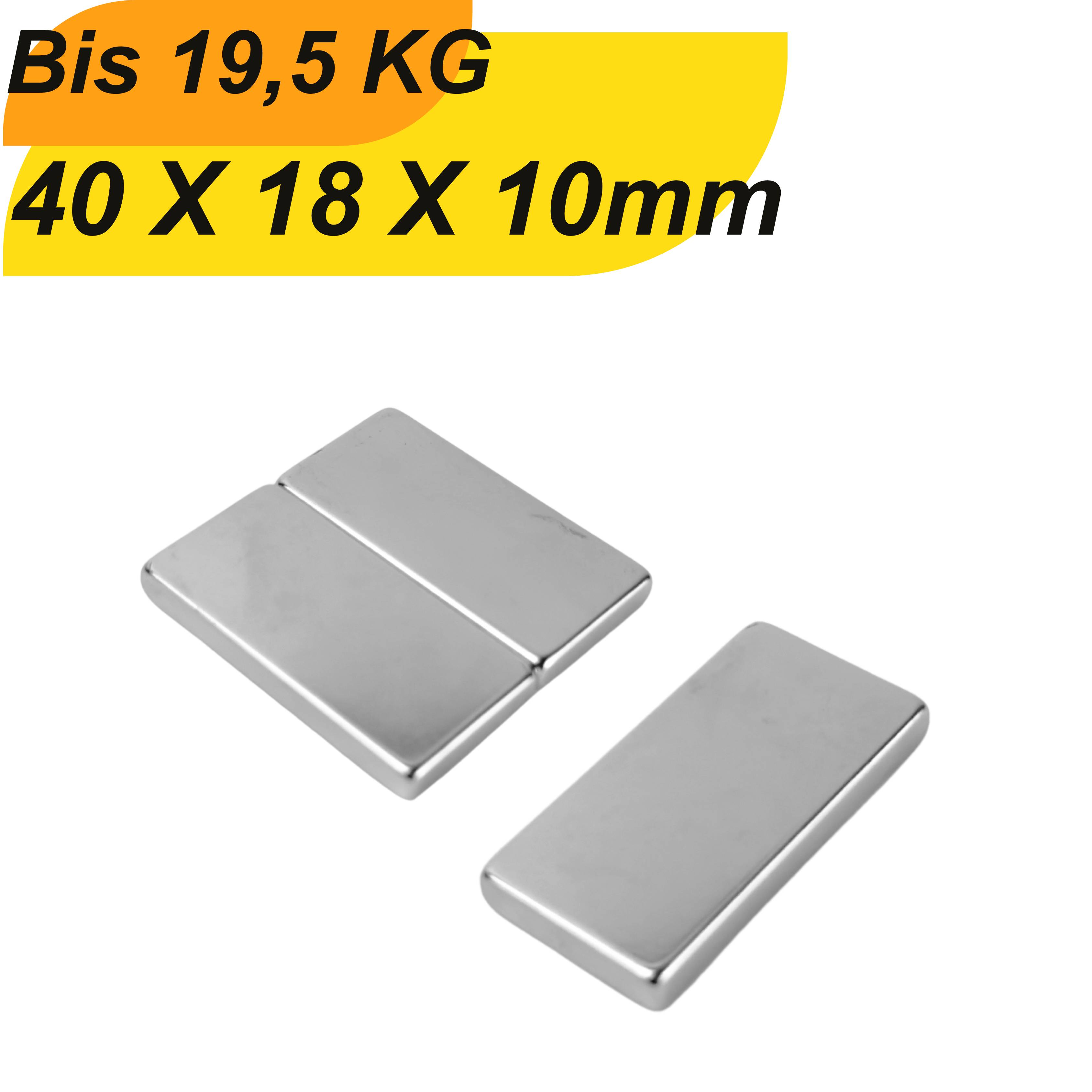 10 Stück Neodym Magnet 40mm x 18mm x 10mm Supermagnete hohe Haftkraft Quadermagnete