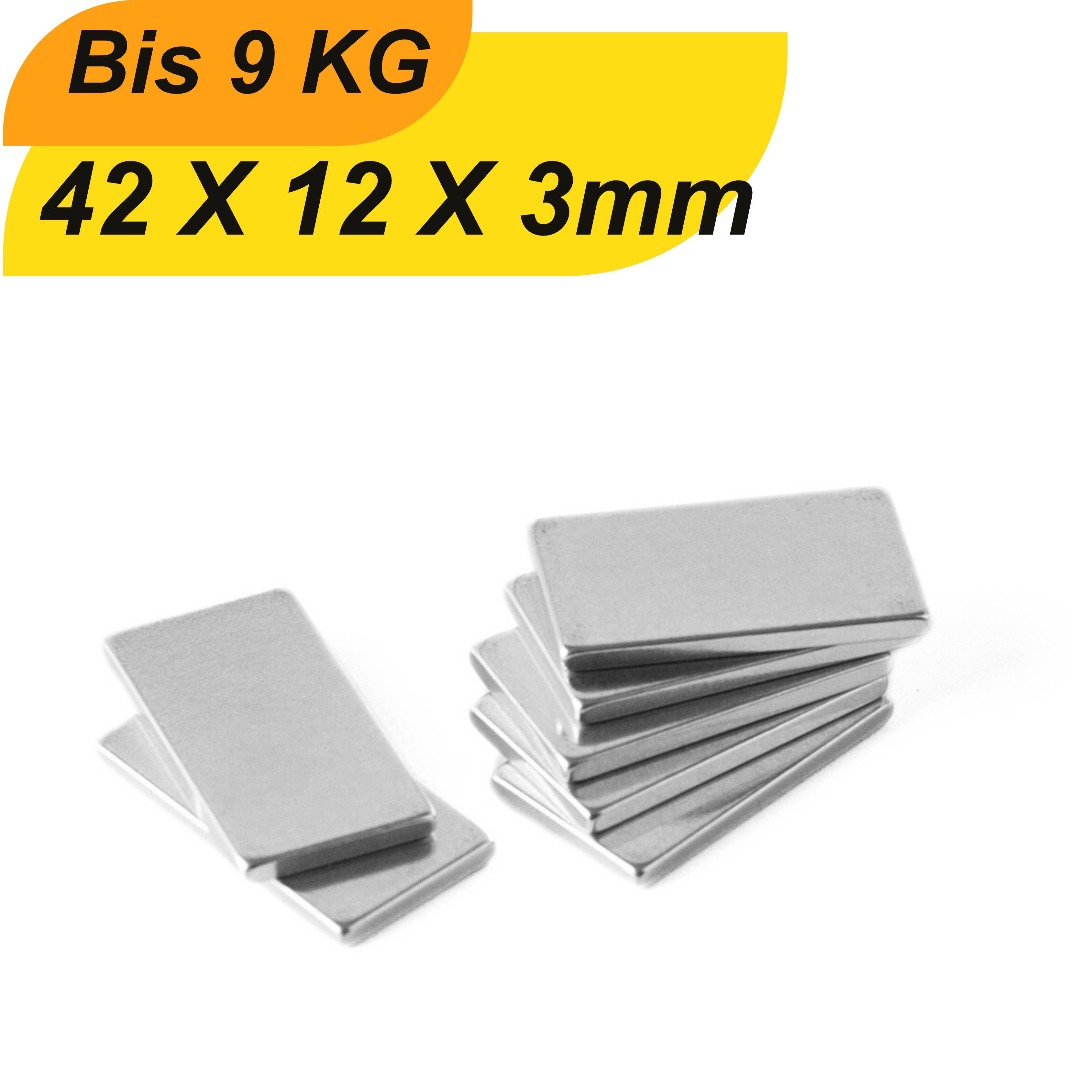 5 Stück Neodym Magnet 42mm x 12mm x 3mm Supermagnete hohe Haftkraft Quadermagnete