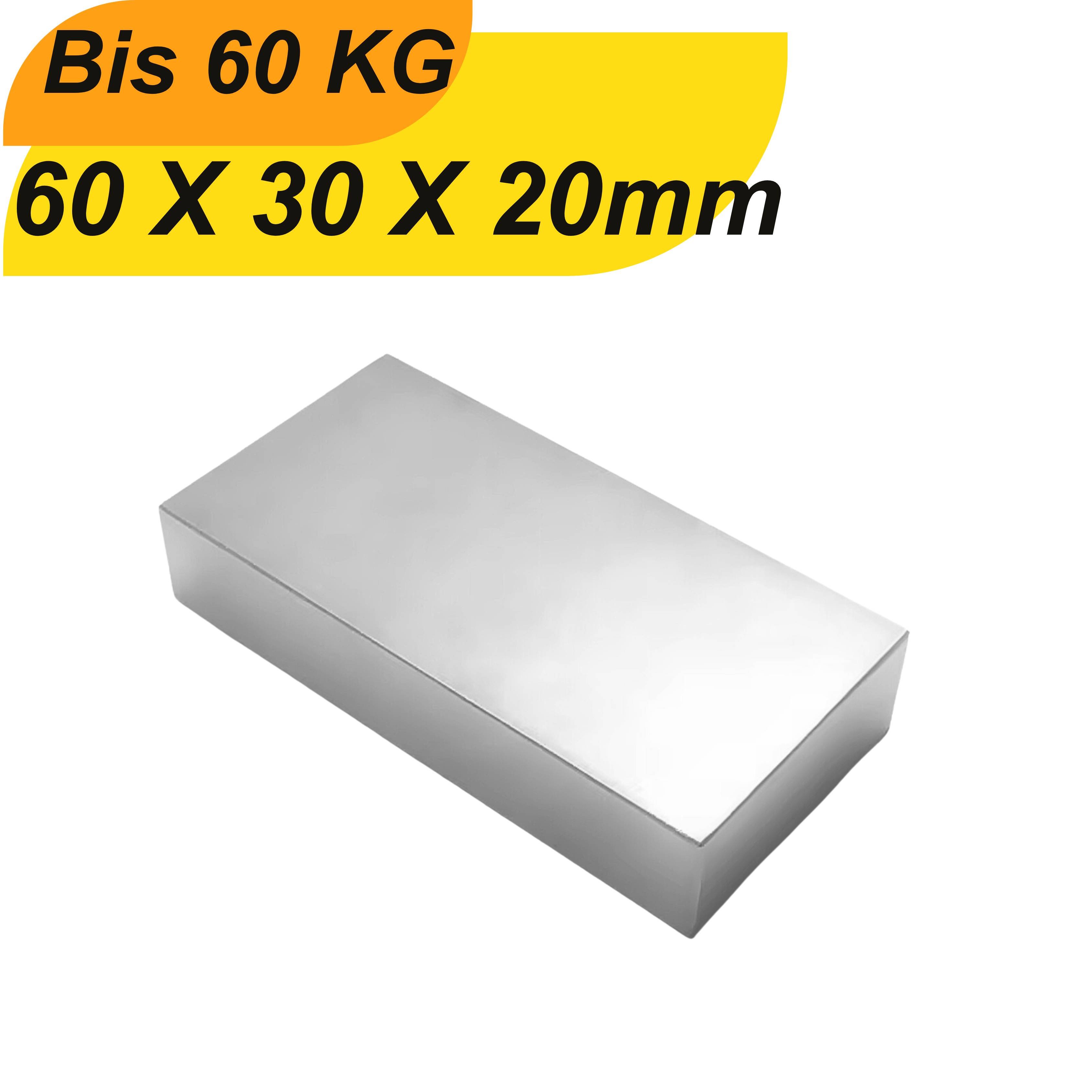 20 Stück Neodym Magnet 60mm x 30mm x 20mm Supermagnete hohe Haftkraft Quadermagnete